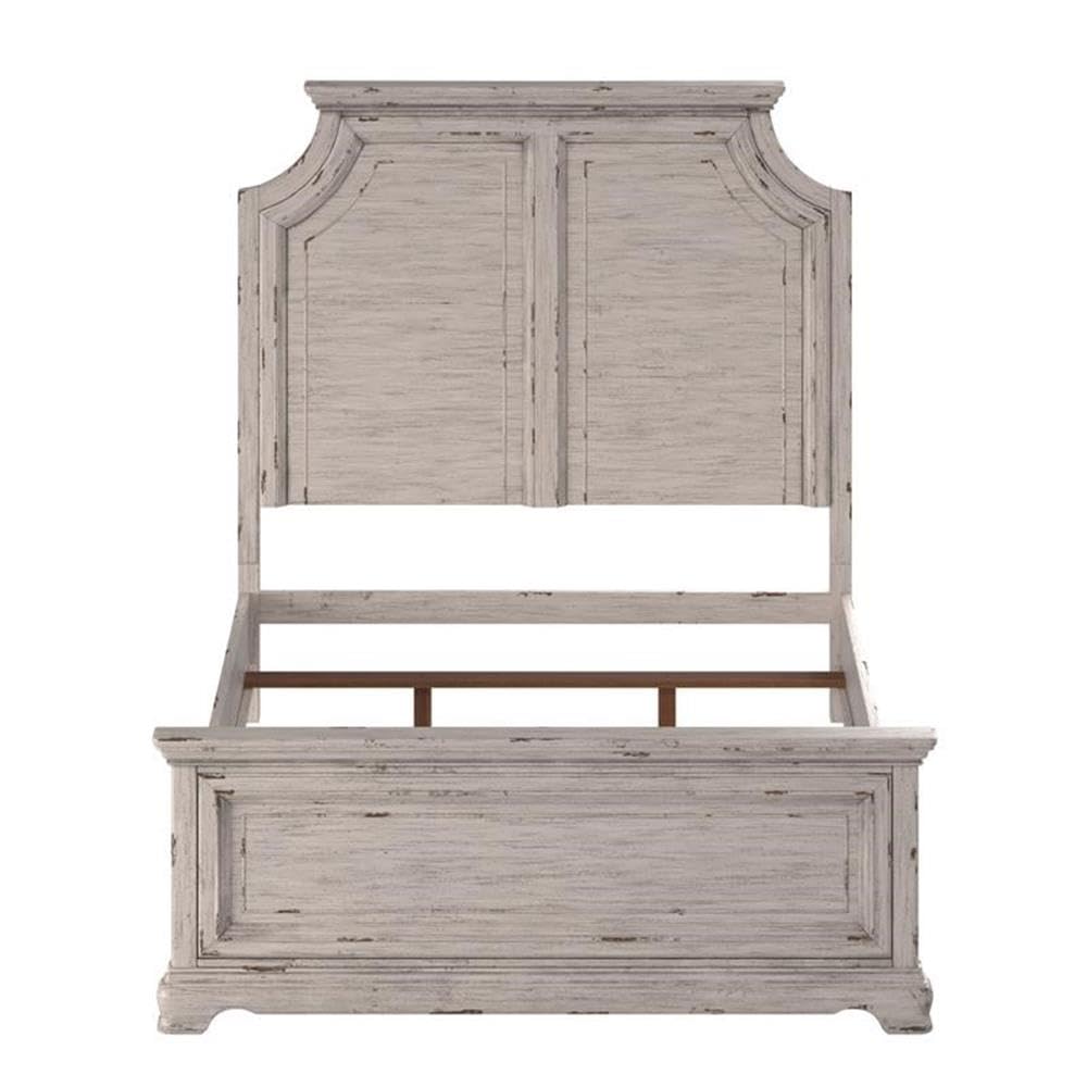 American Woodcrafters Providence Antique White Wood King Panel Bed Frame - Solid Wood Bedroom Furniture for Master Suite & Guest Room Decor