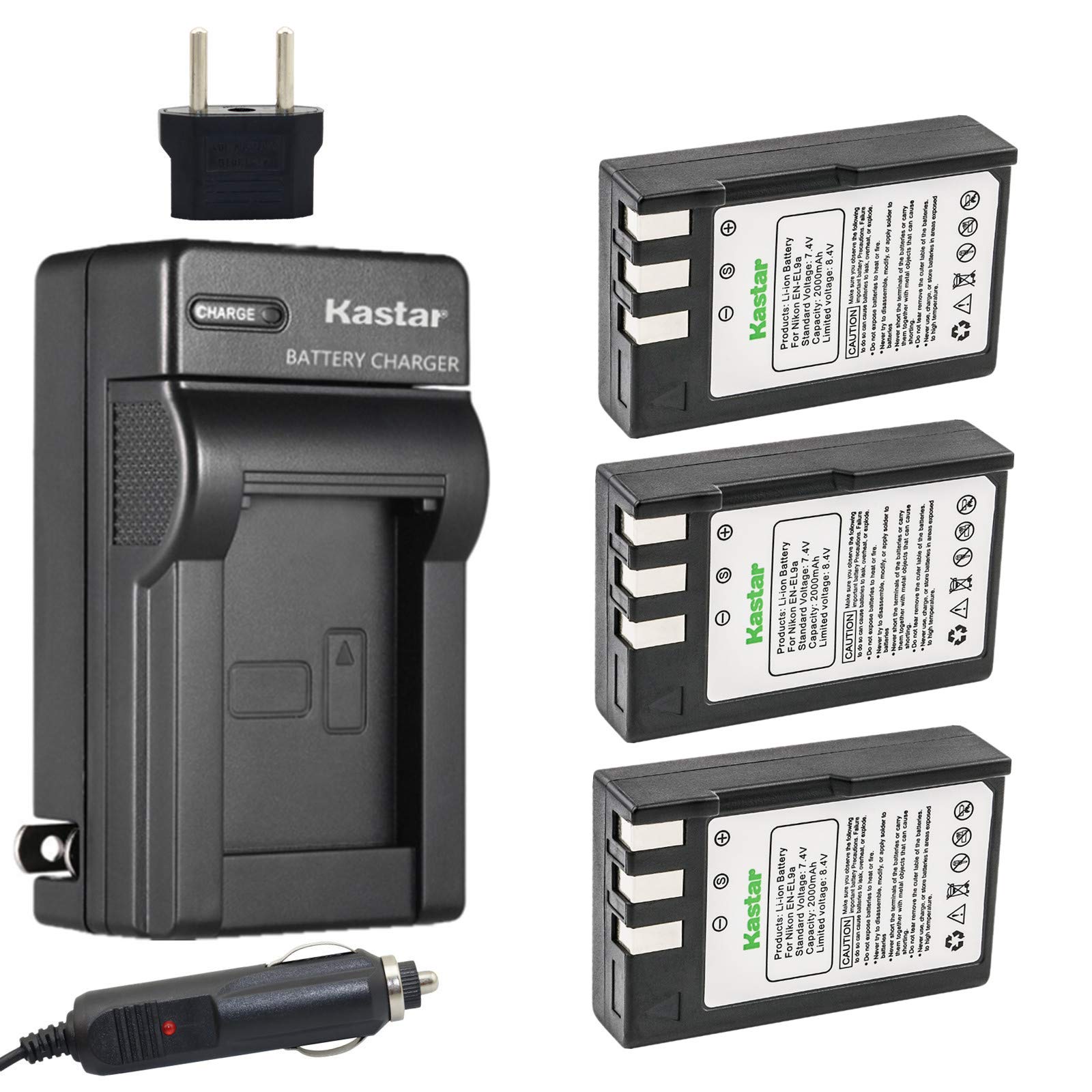 Kastar 3-Pack EN-EL9 EN-EL9a Replacement Battery with MH-23 Charger - Compatible with Nikon D3000 D5000 D40 D60 D40X DSLR Cameras - Perfect for Travel Photography & Professional Shooting