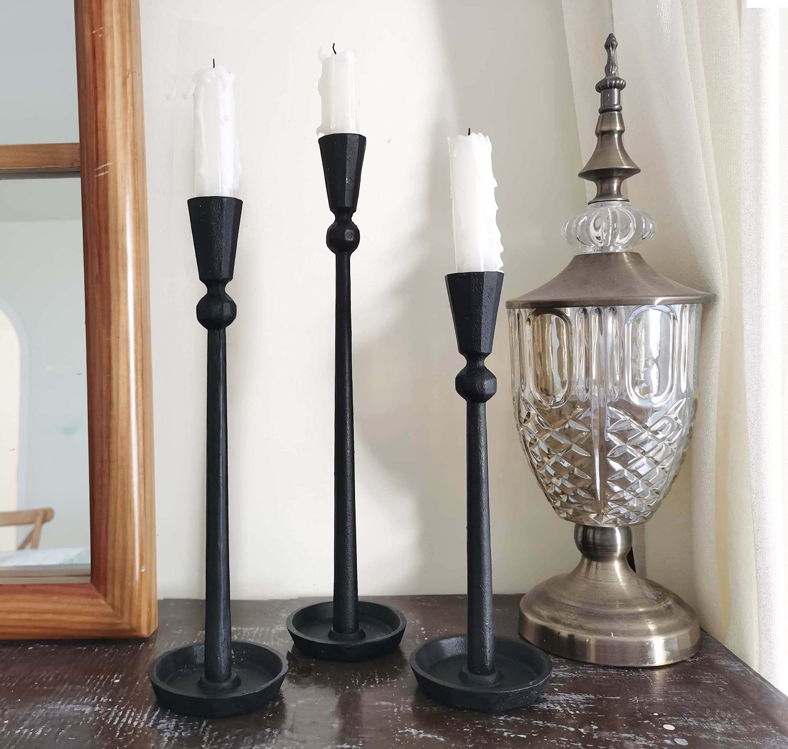 Iron Taper Candle Holder Set of 3 - Elegant Black Candle Stand for Wedding, Dining Table, Party Decor - Perfect for Romantic Dinners, Centerpieces, and Home Decoration
