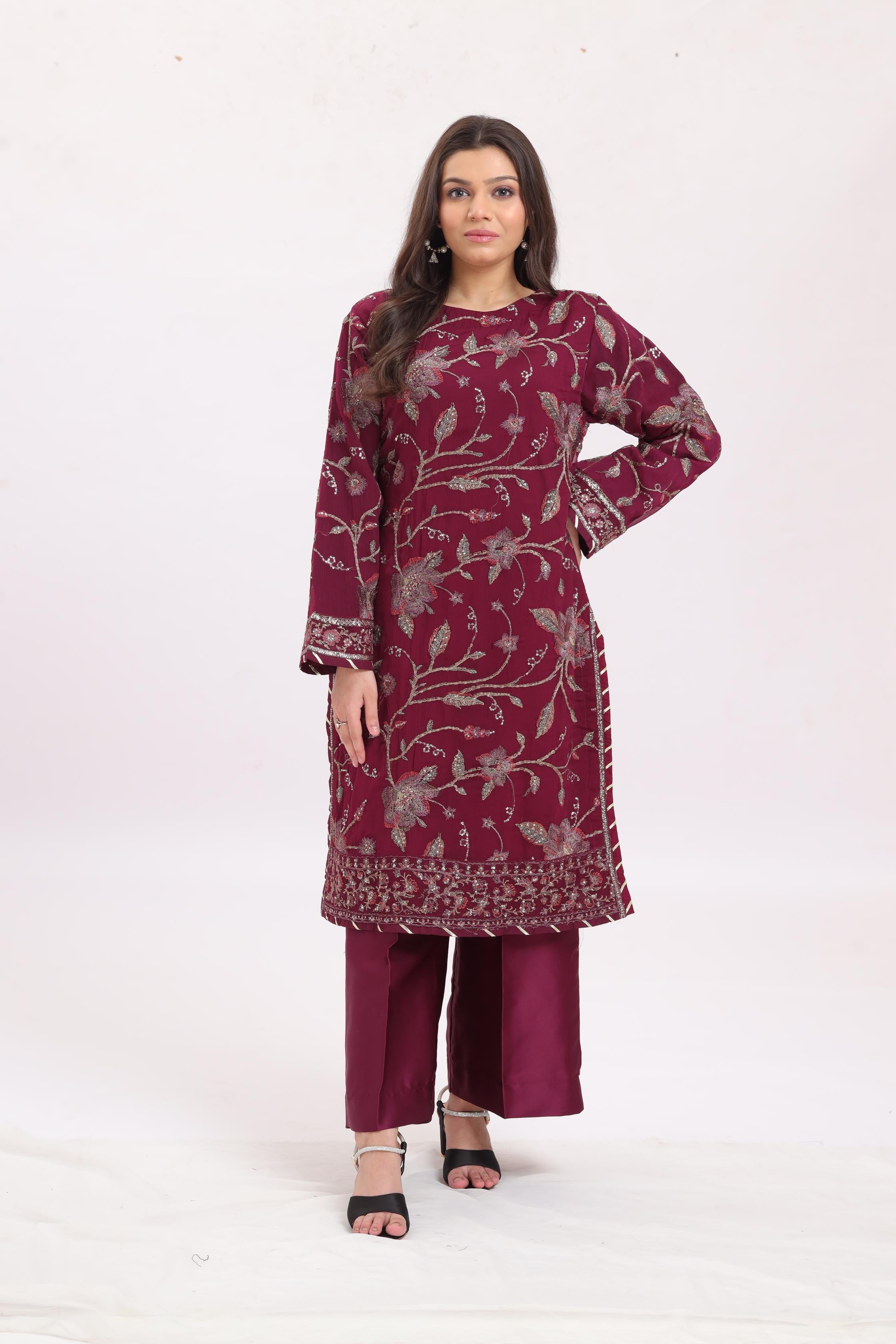 Elegant Chiffon Magenta Embroidered Suit Set by Asim Jofa - Perfect for Weddings, Parties & Special Occasions