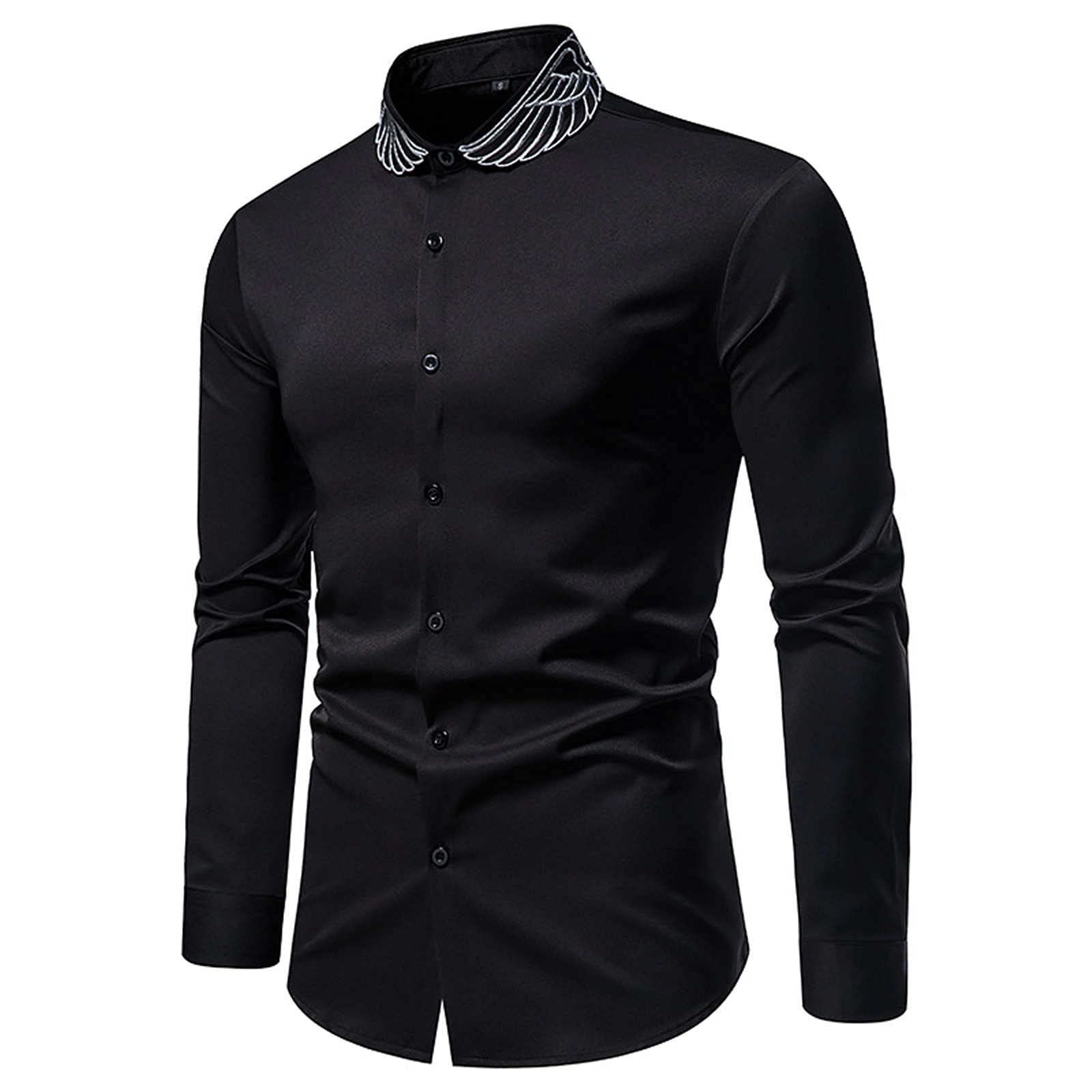 Men's Casual Long Sleeve Embroidered Lapel Shirt - Loose Fit Winter & Autumn Flannel Shirt for Work, Dating & Outdoor Activities