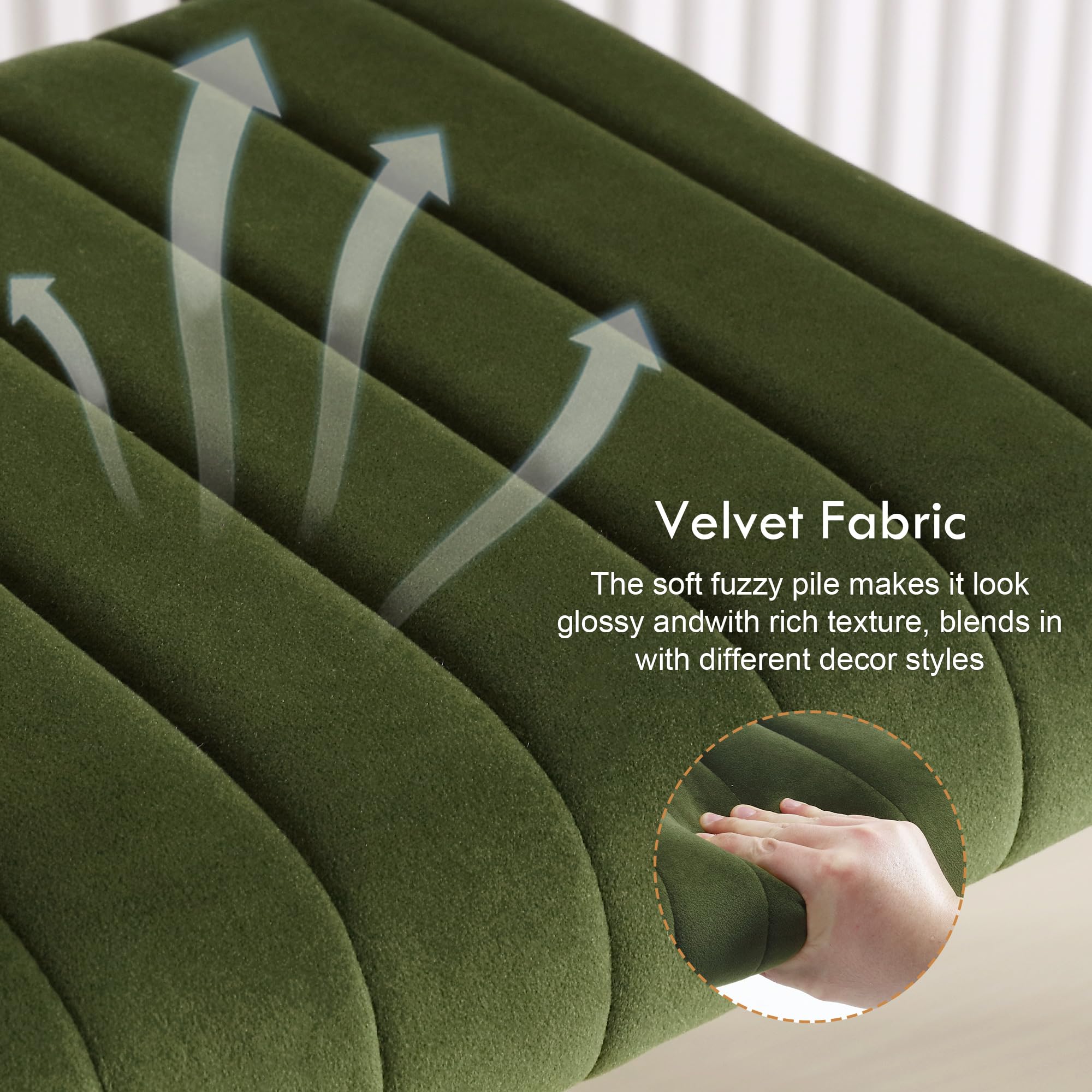 ONEVOG Mid Century Modern Dining Chairs Set of 2 - Green Velvet Upholstered Kitchen Chairs with Tufted Backs, Wide Seat & Metal Legs - Stylish Armless Cantilever Chairs for Dining Room, Kitchen, Living Room & Office