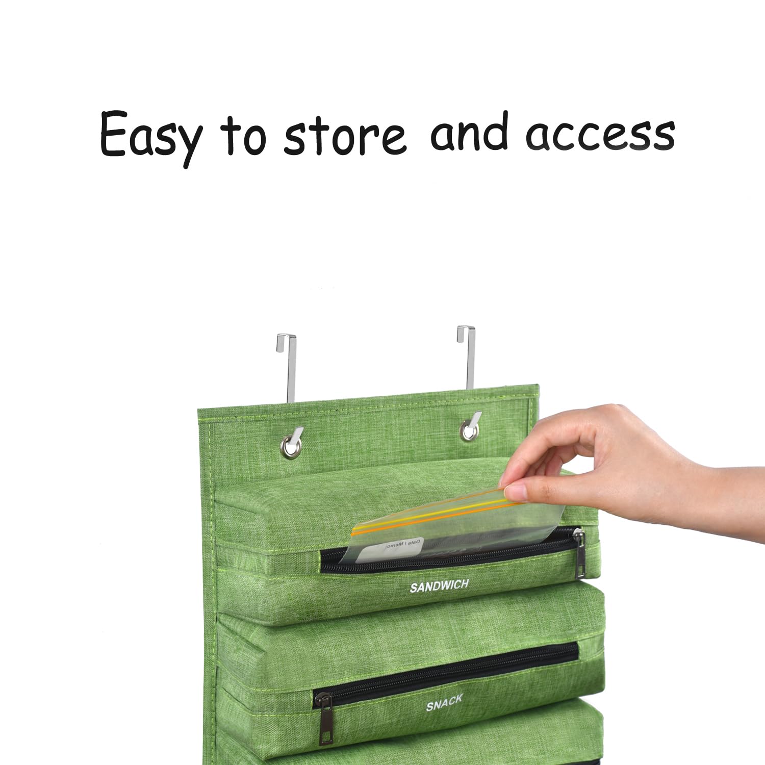 Zipper Bag Organizer for Kitchen, RV & Camping - Gallon, Quart, Sandwich & Snack Food Storage Bags | Plastic Bag Storage Solution (Green) - Perfect for Meal Prep, Travel & Home Organization