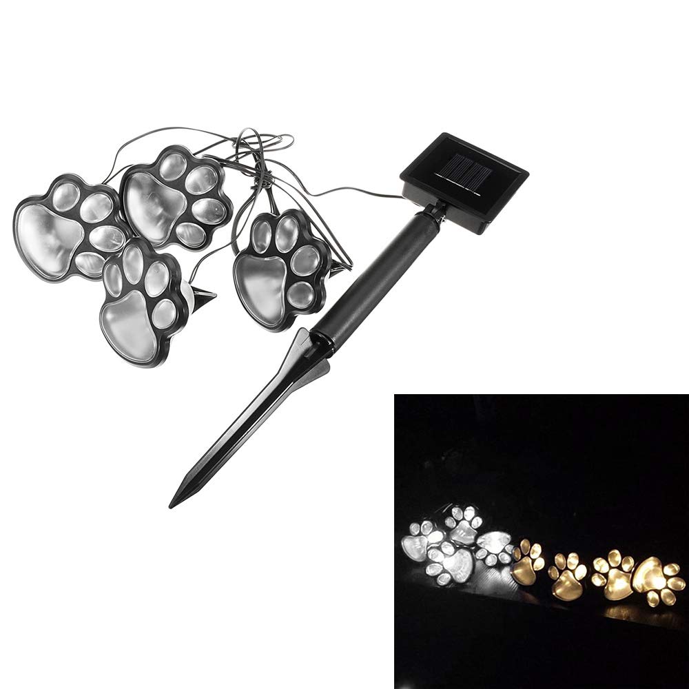Solar Powered LED Garden Lights - Animal Paw Print Outdoor Path Lighting for Walkway, Landscape, Yard Decor (Cat & Puppy Design) | Weatherproof & Energy Efficient for Patio, Driveway, and Backyard Illumination