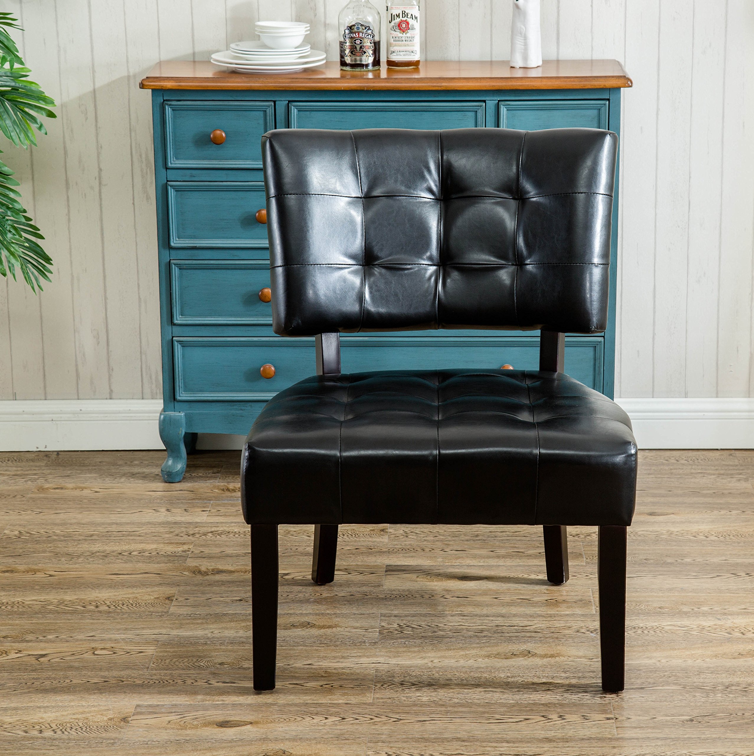 Roundhill Furniture Faux Leather Tufted Accent Chair - Oversized Black Modern Lounge Chair for Living Room, Bedroom & Office - Comfortable Seating for Home Decor