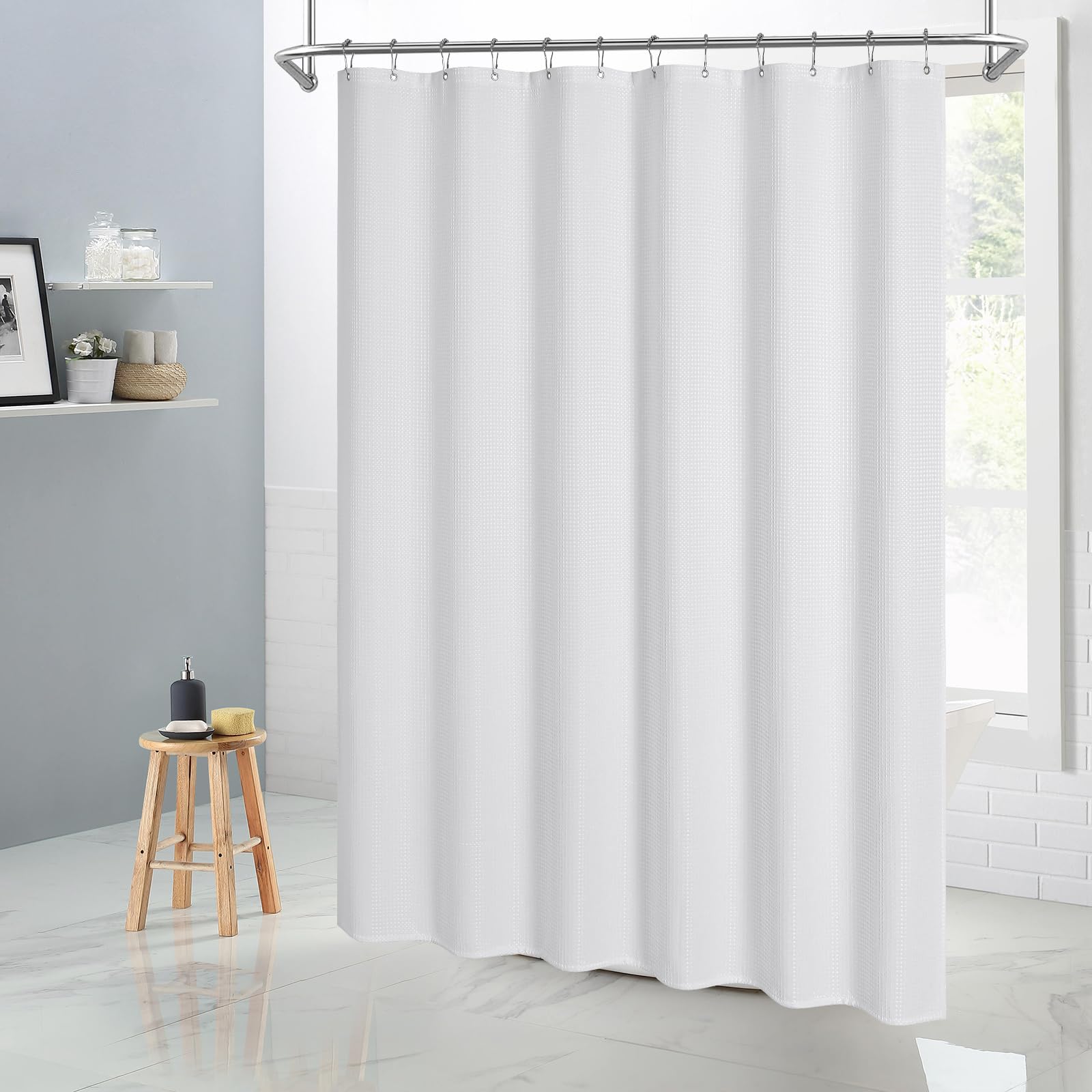 Premium White Waffle Weave Shower Curtain - 72x72 Inch Luxury Hotel Style Bathroom Decor, Heavy Duty Fabric for Elegant Neutral Design - Perfect for Modern Homes, Spas & Guest Bathrooms