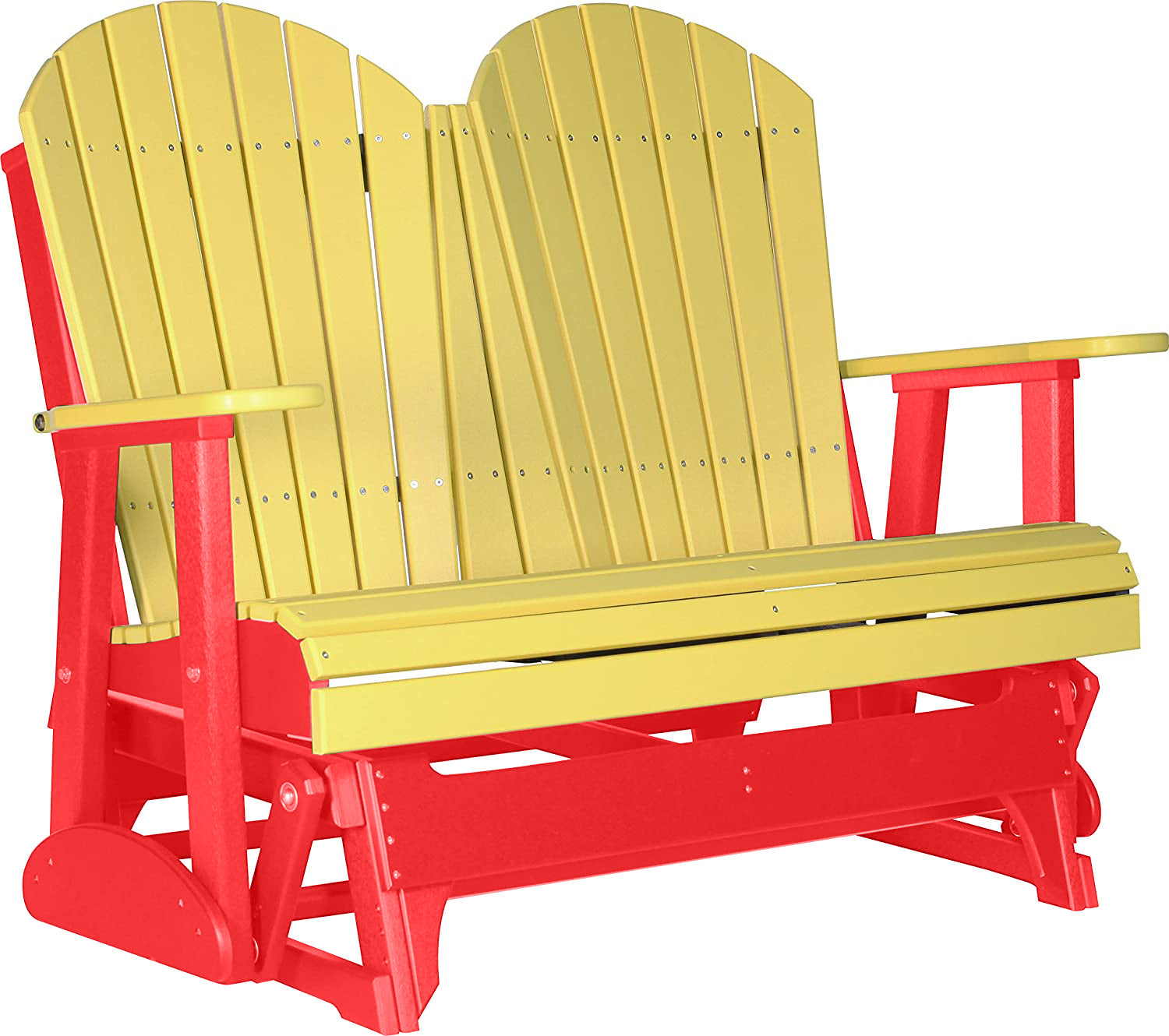 LuxCraft 4 ft. Yellow Recycled Plastic Adirondack Outdoor Glider Chair with Cup Holder - Perfect for Patio, Garden, Poolside & Backyard Relaxation