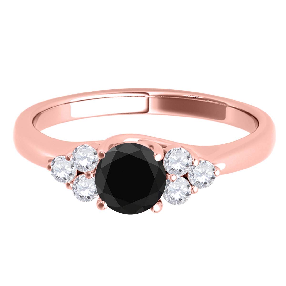 1.50 Carat 10K Rose Gold Black & White Diamond Seven Stone Engagement Ring - Elegant Valentine's Day Gift for Her, Anniversary Proposal Jewelry, Wedding Band for Brides