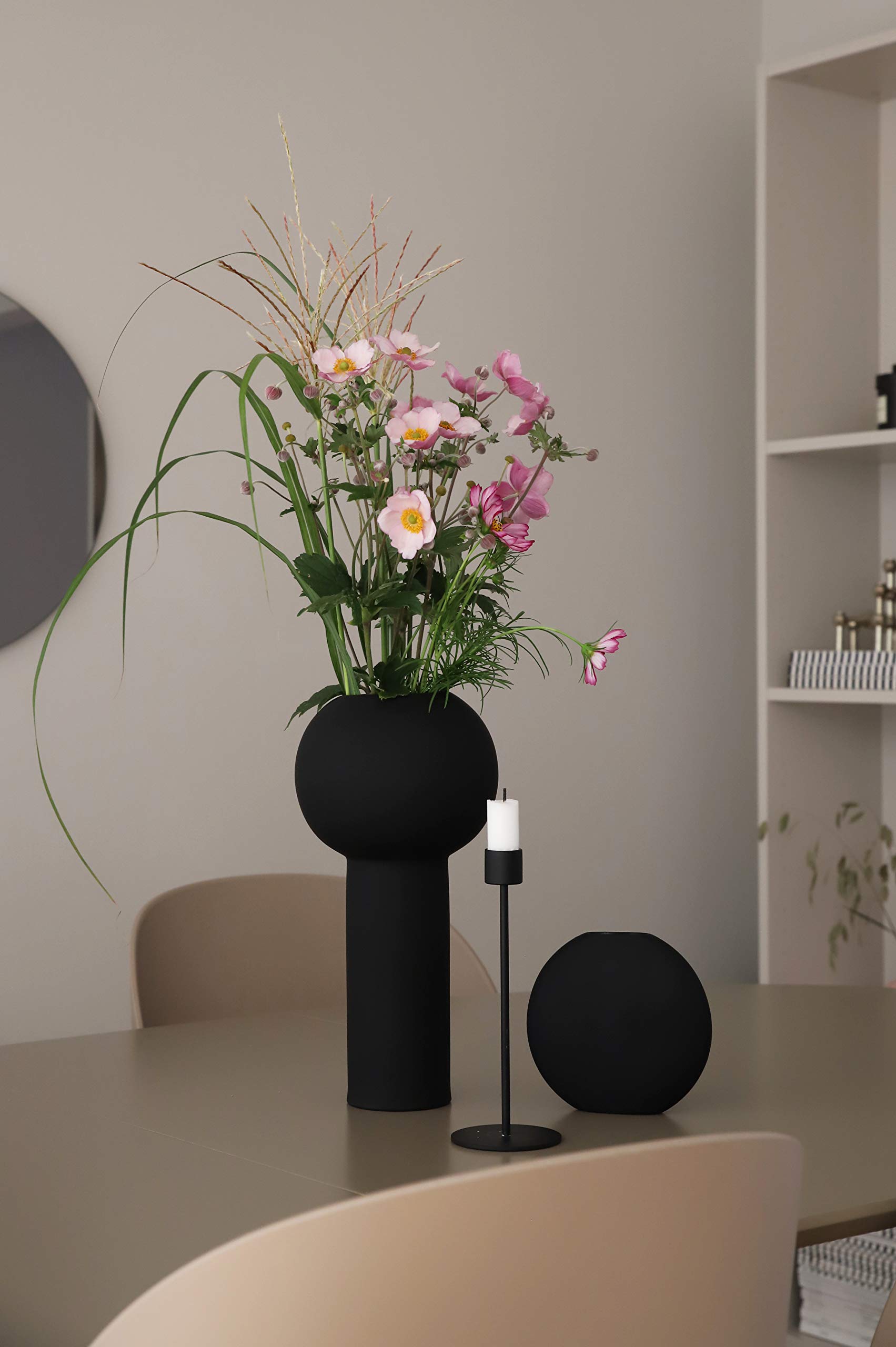 Black Pastille Vase - 15cm Length, 4cm Width, 14cm Height - Modern Home Decor for Living Room, Dining Table & Office Desk