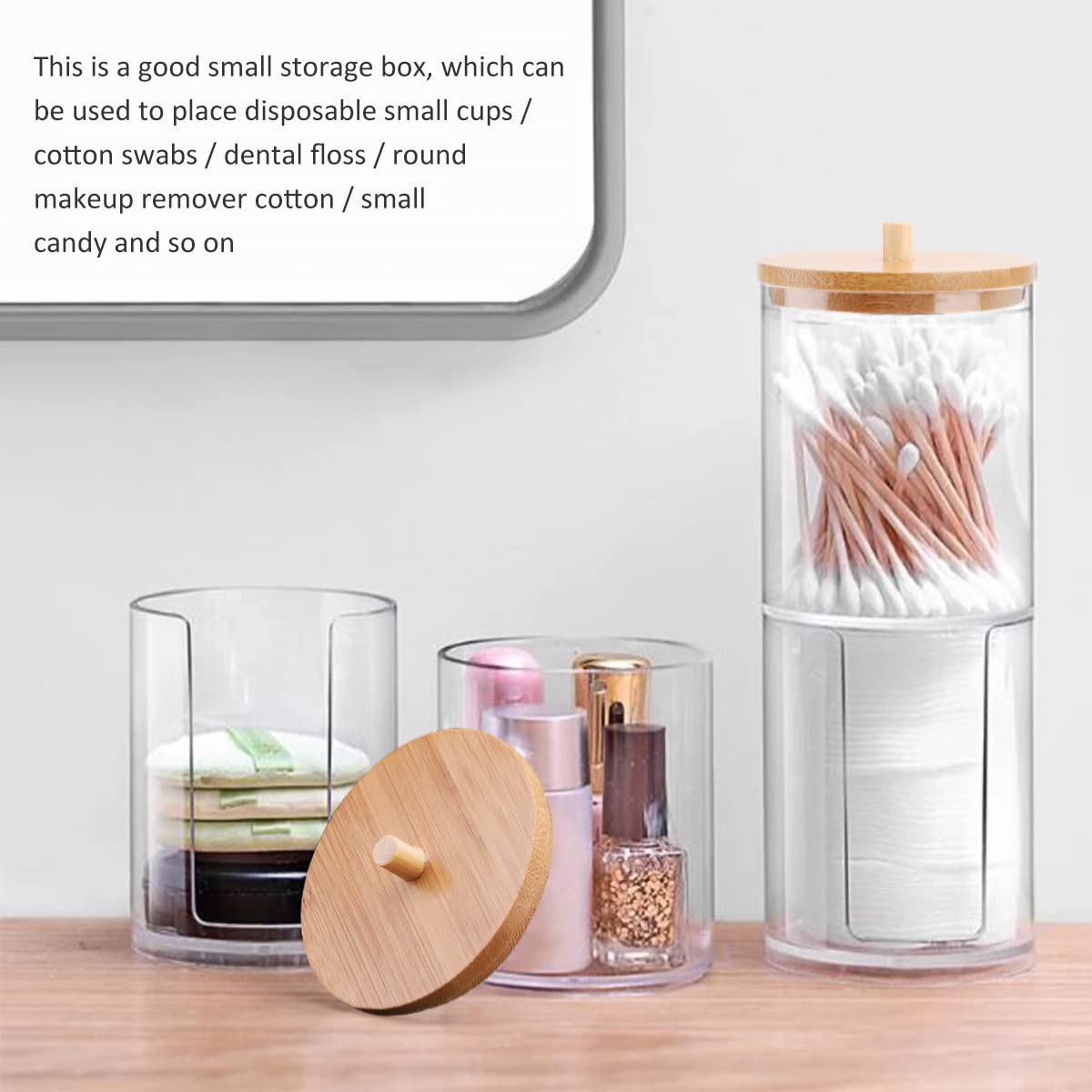 Premium Cotton Wool Pads & Q-tip Storage Box with Bamboo Lid - 2-in-1 Cosmetic Organizer for Bathroom & Dressing Table | Makeup Container, Cotton Swab Dispenser & Ear Bud Jar for Home & Salon Use
