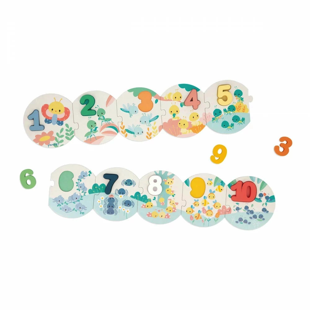 Janod Pure My First Numbers Puzzle - Wooden Learning Toy for Toddlers & Kids - Educational Counting Game for Preschool & Homeschool - Perfect for Early Math Skills Development at Home or Classroom