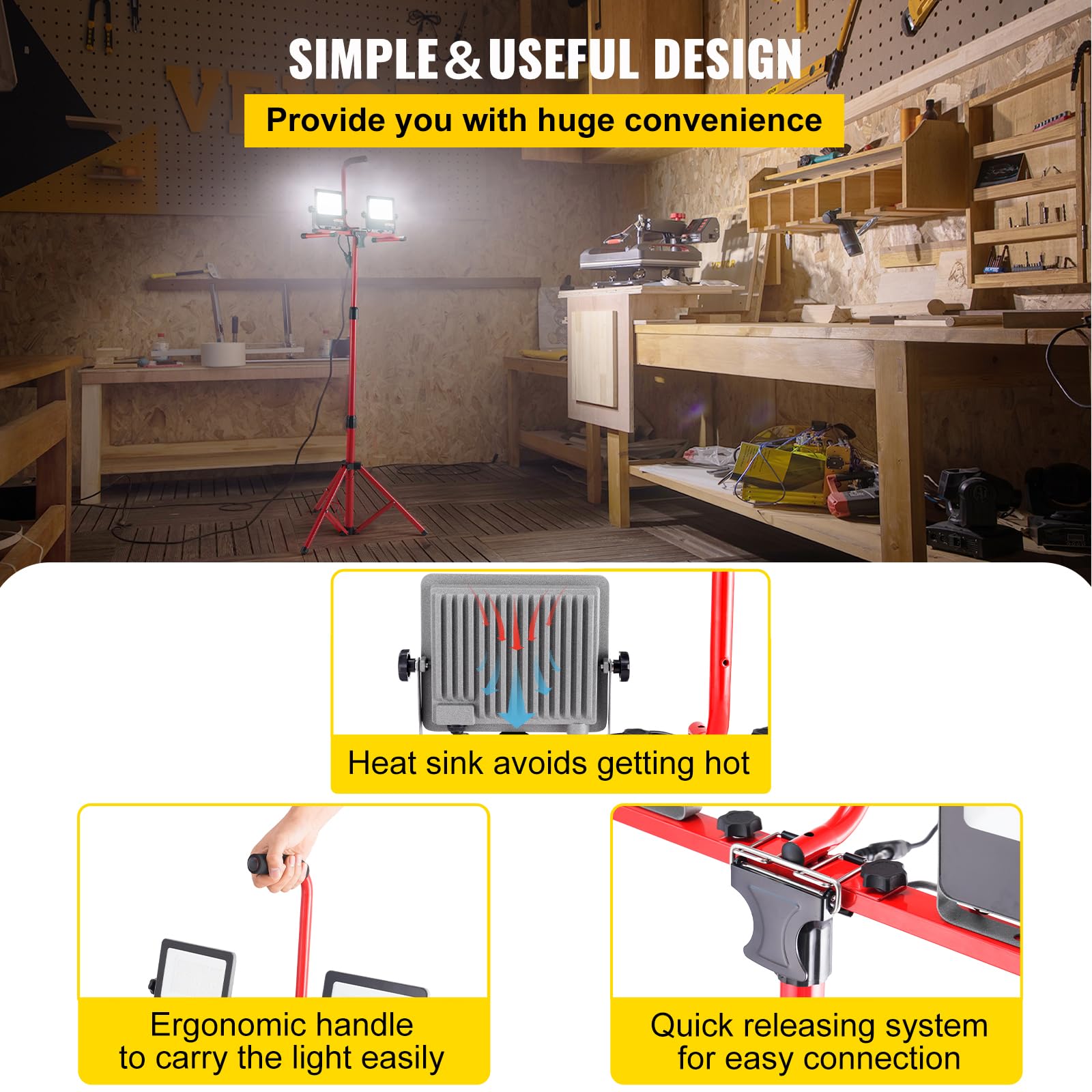 VEVOR 2PCS 10000 Lumen Dual-head LED Work Light with Adjustable Tripod Stand (27.6