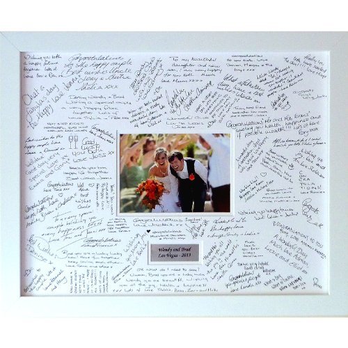 Personalized Wedding Guest Book Frame - Large Contemporary Alternative to Traditional Guest Books (White/Ivory, Landscape) - Perfect for Weddings, Anniversaries & Special Events