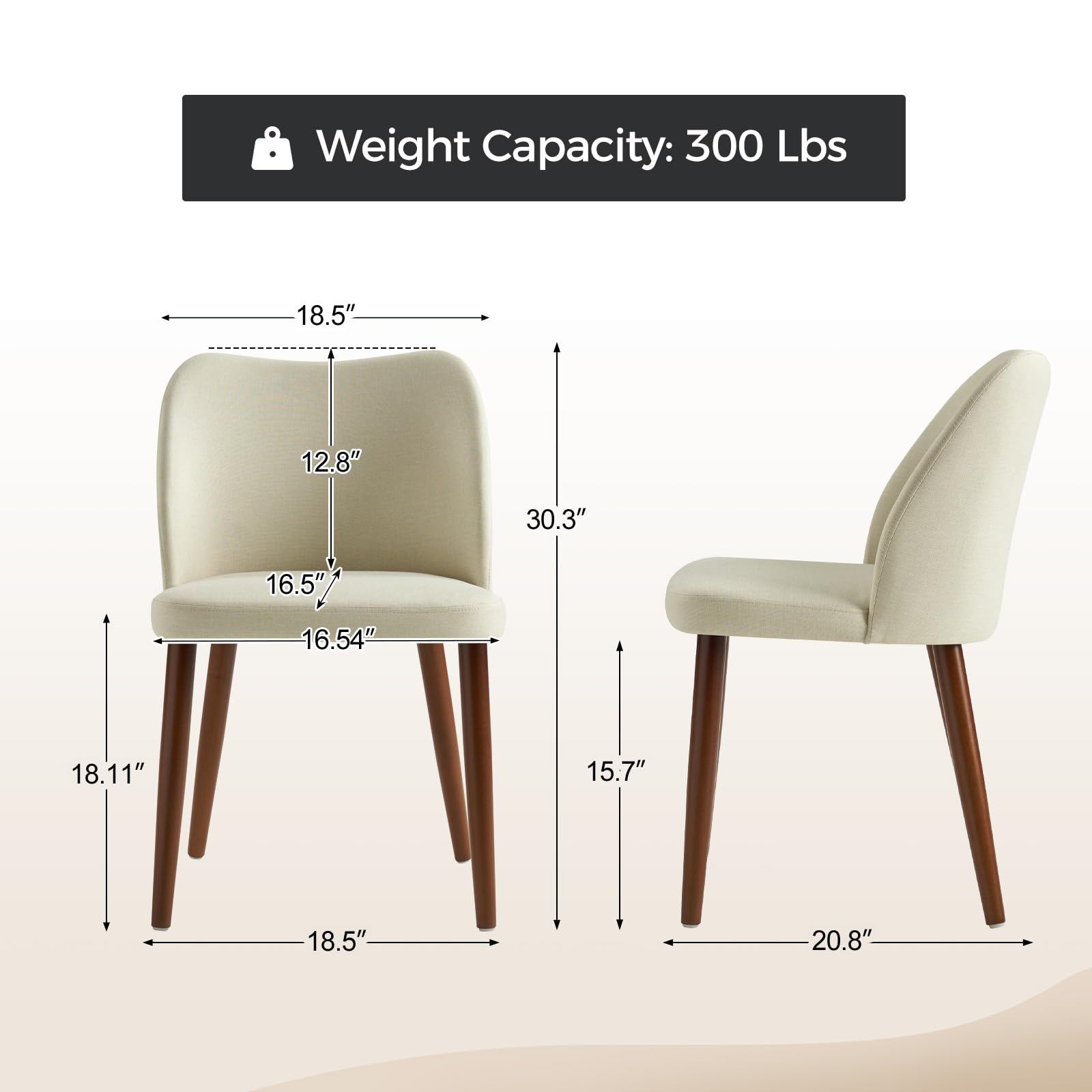 HULALA HOME 4-Piece Upholstered Dining Chair Set - Modern Ergonomic Design with Solid Wood Legs, Comfortable Armless Side Chairs for Kitchen, Dining Room, Living Room & Restaurant - Ivory (Perfect for Family Dinners, Entertaining Guests & Restaurant Seating)