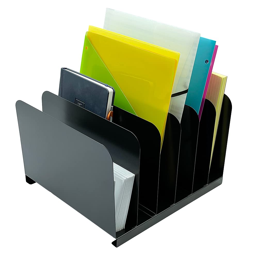 Huron Vertical Desk Organizer with 6 Compartments - Stylish Office & Home Storage Solution for Pens, Scissors, Markers & More | Perfect for Workspace, Study & Craft Room Organization