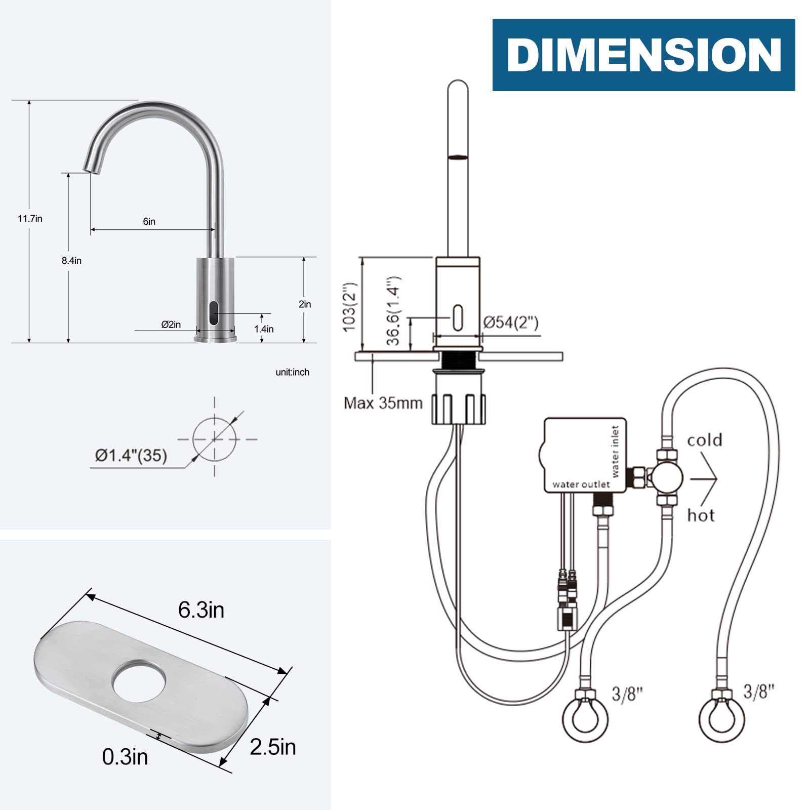 Touchless Automatic Bathroom Faucet - Tall Waterfall Single Hole Sink Faucet with Control Box & Temperature Mixer, Brushed Nickel Finish for Modern Vanity - Perfect for Hygienic Hand Washing in Home, Hotel, and Restaurant Bathrooms