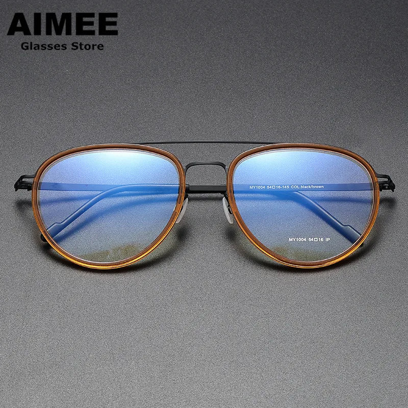 Stylish Unisex Oval Full Rim Double Bridge Acetate & Steel Eyeglasses Frame 1004 - Perfect for Work, Reading, and Everyday Fashion