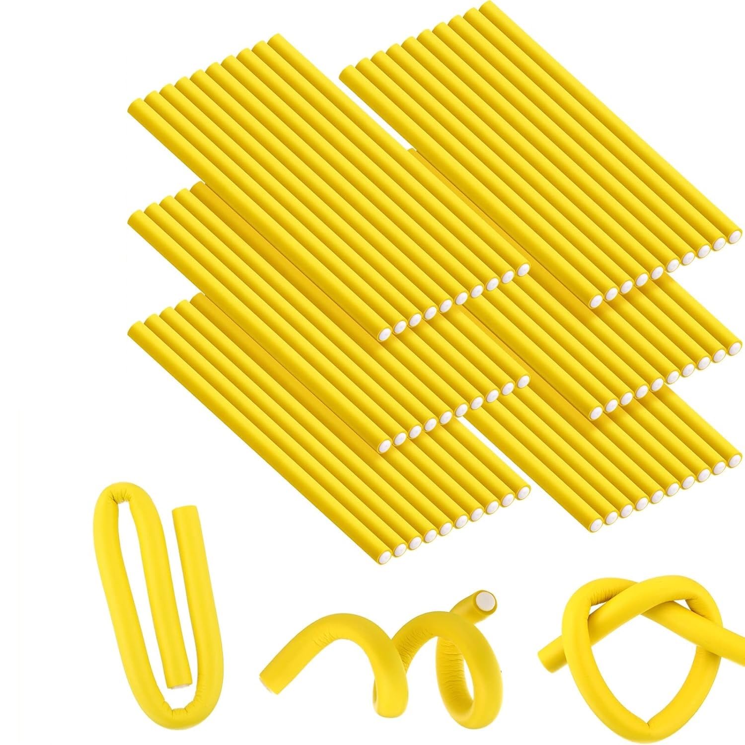Sweetpea Fx Flexible Curling Rods - No Heat Hair Curlers Set with Twist Foam Rollers for Short & Long Hair - Includes Steel Pintail & Rat Tail Comb (0.3x7 Inch, Extra Small, 10PCS) - Perfect for Beach Waves, Overnight Curls & Salon-Style Styling at Home