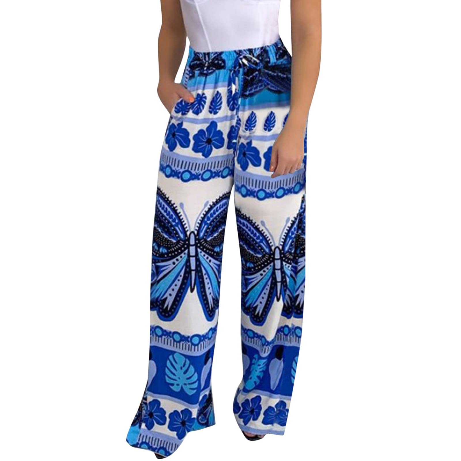 Women's High Waist Casual Pants - Loose Fit Straight Leg Printed Sport Pants with Pockets | Comfortable Workout, Yoga, Running & Lounge Wear