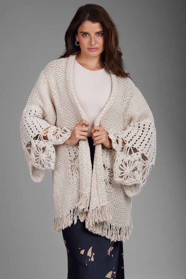 Floral Hand Crochet Jacket for Women - Boho Lace Cardigan - Vintage Cropped Knit Sweater - Perfect for Spring, Fall & Special Occasions