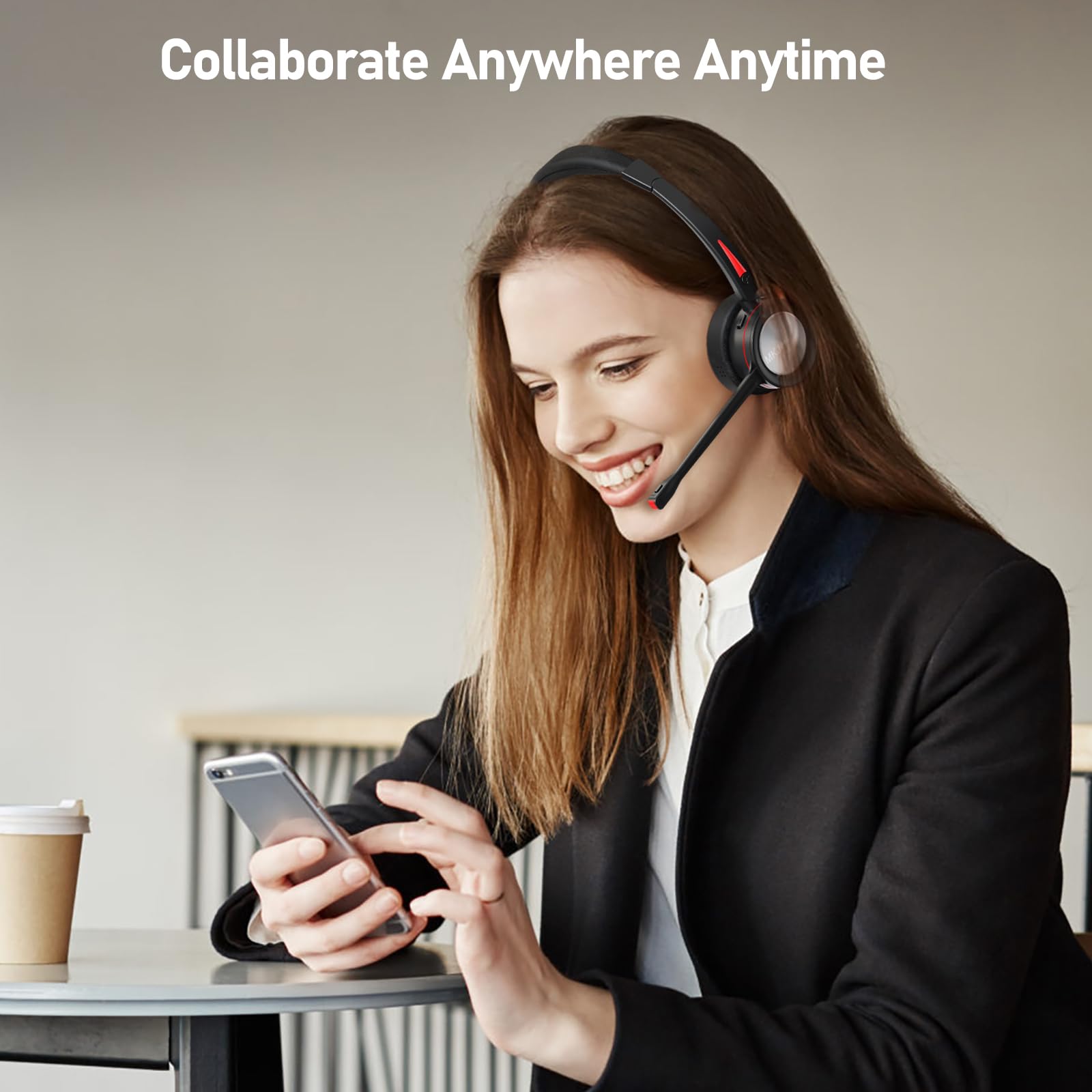 MKJ Wireless Noise Canceling Headset with Microphone for PC - Bluetooth Headphones for Call Center, Office, Truck Drivers - Compatible with Computer, Laptop, Cell Phone, Skype, Zoom, Webex - Perfect for Remote Work, Online Meetings & Gaming