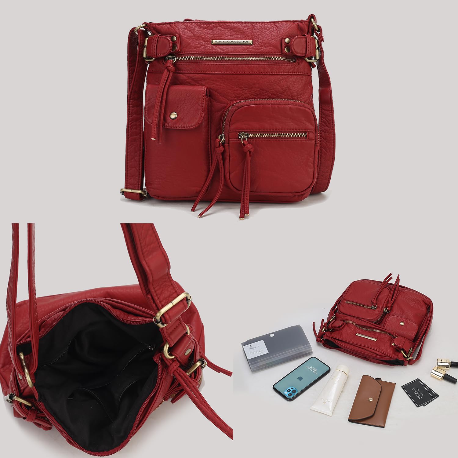 MKF Women's Crossbody Bag - PU Leather Tote Shoulder Purse with Multiple Pockets | Stylish Slouchy Handbag for Work, Travel & Everyday Use