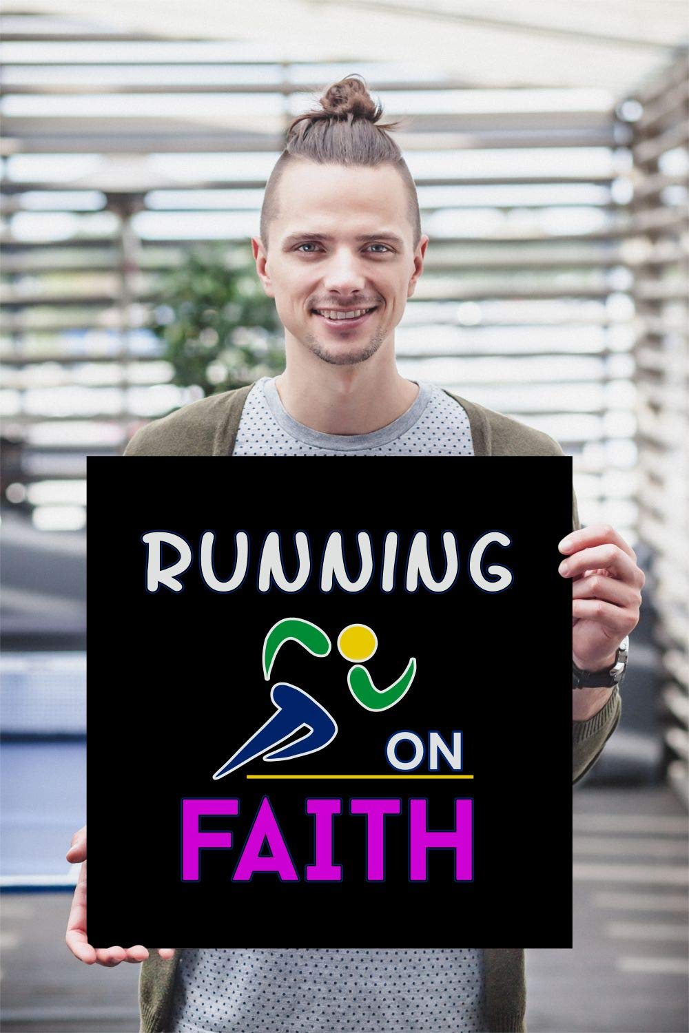 Running on Faith Christian Runner Wall Art Poster Print 18x18 - Inspirational Home Decor for Bedroom, Office & Church