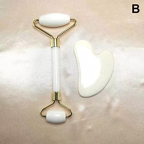 Sharvgun Handmade Jade Gua Sha Facial Massage Roller Set - Double Headed Stone Scraping Tool for Face Lifting, Neck Slimming & Body Contouring | Perfect for Skincare Routine, Relaxation & Anti-Aging Treatment