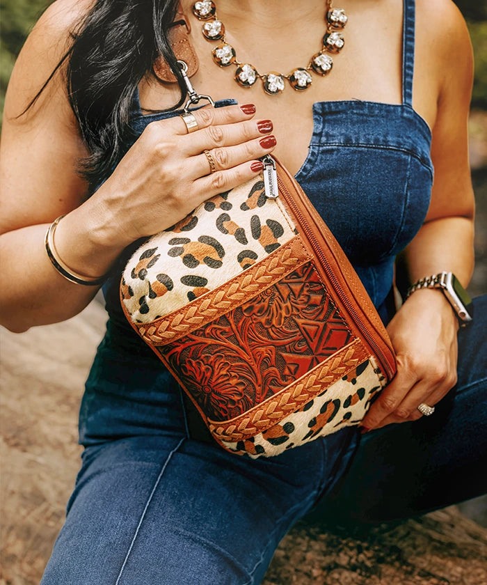 Montana West Floral Tooled Leather Fanny Pack for Women - Stylish Waist Bag with Adjustable Belt for Hiking, Travel & Outdoor Activities