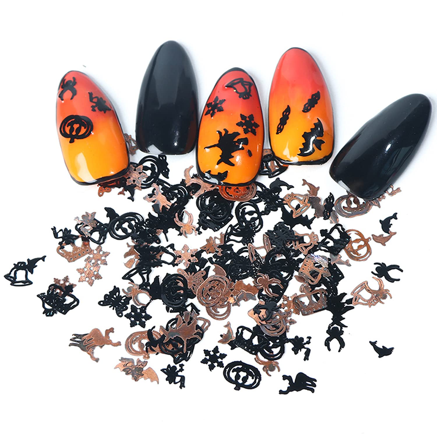 Halloween 3D Nail Art Glitter Sequins - Holographic Day of The Dead Laser Sparkly Flakes, Bat Witch Pumpkin Elk Snowflake Nail Decorations for Nail Stickers - Perfect for Halloween Parties, Nail Salon Designs & Holiday Nail Supplies (3 Boxes)