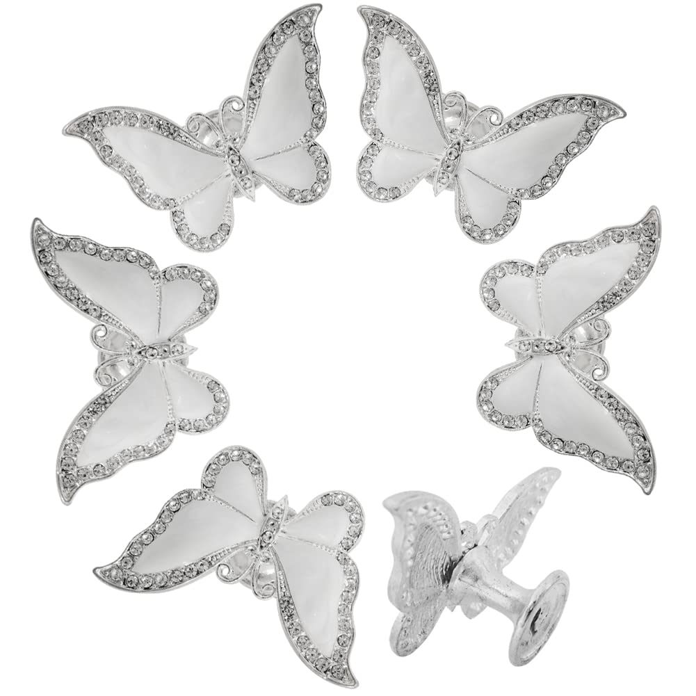 Beyoo 6-Pack White Butterfly Door Handles - Single Hole Cabinet Knobs for Kitchen, Wardrobe, Dresser & Furniture - Elegant Drawer Pulls for Home & Office Organization