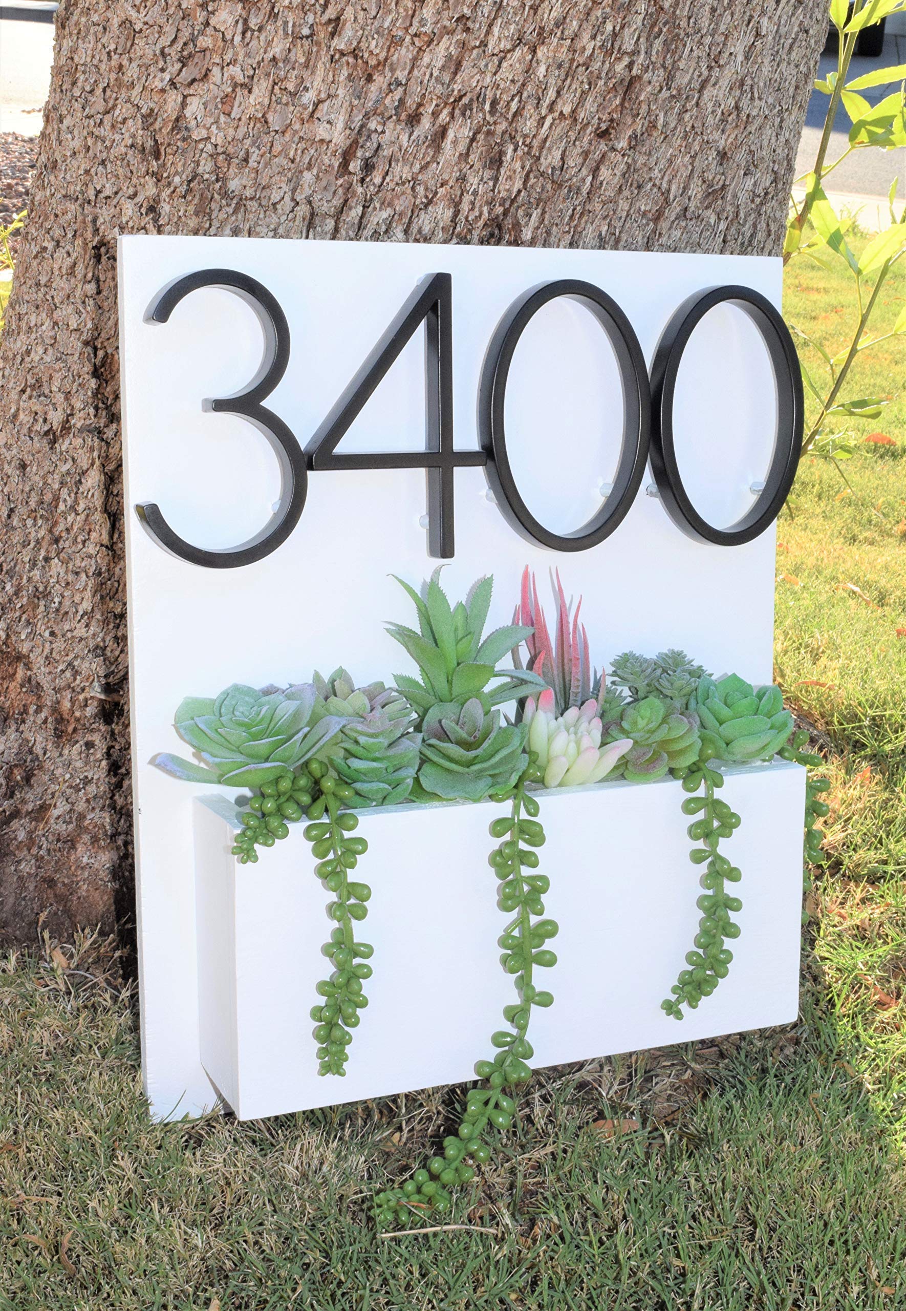 Customizable Address Sign with Planter Box - Modern House Number Display for Front Porch & Garden Decor | Perfect for Home, Apartment, and Mailbox Identification