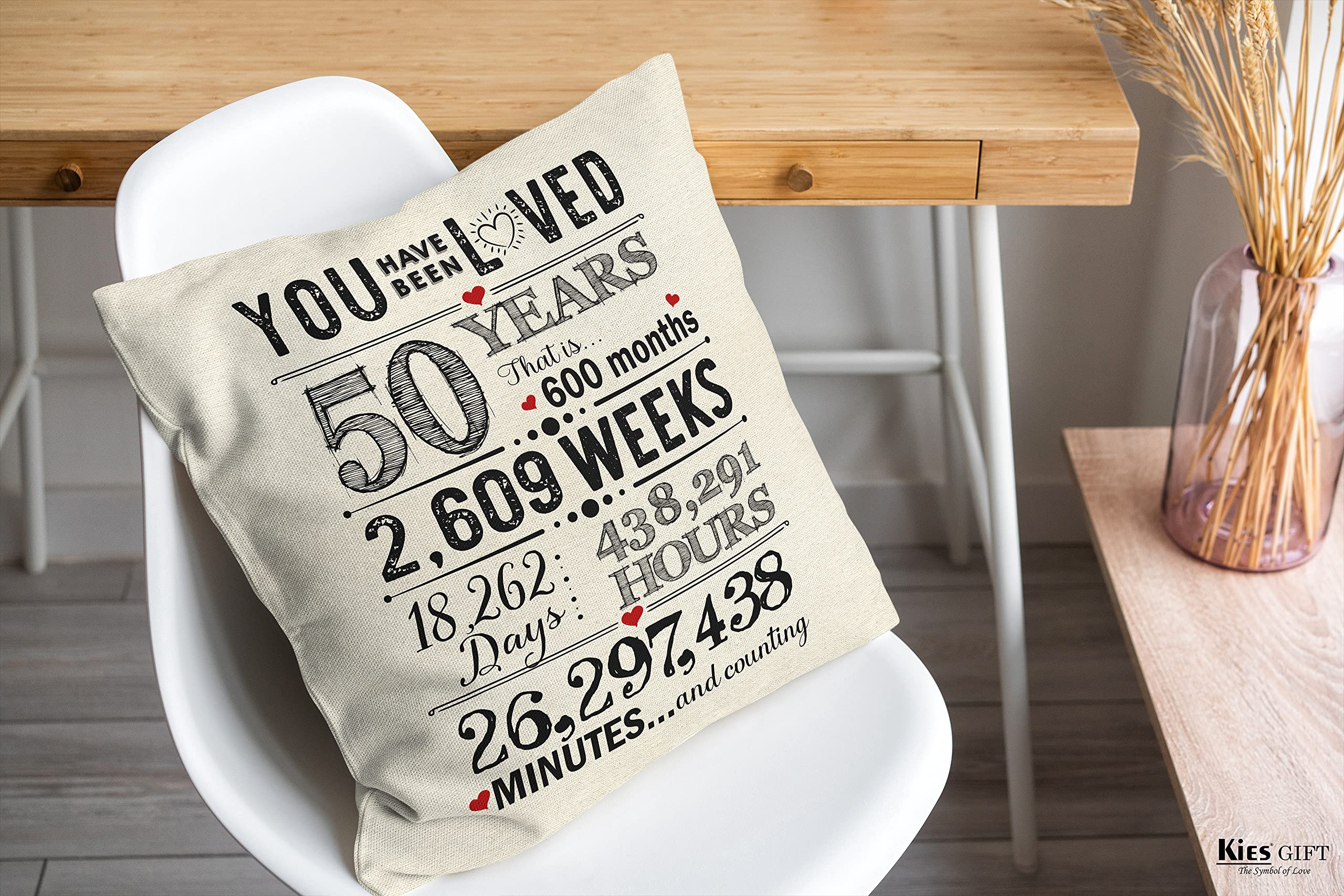 Kies Home® Double-Sided 18x18 & 45x45 Inch 50th Birthday Pillow Covers - 2-Pocket Design for Gifts (Men, Women, Mum, Grandad) - Perfect for Birthday Decorations & Special Occasion Presents - Great for Home Decor, Party Supplies & Personalized Gift Giving