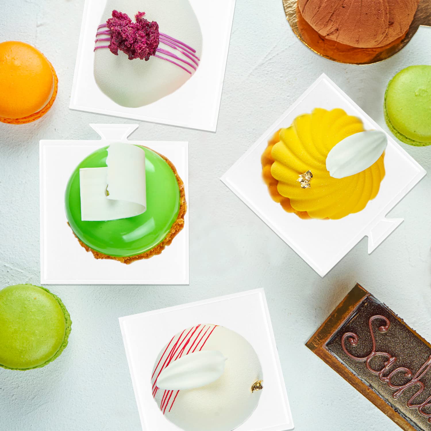 100 Pcs Mini Cake Boards - Square Mousse Cake Bases, Grease Proof Cardboard Dessert Display Trays for Cupcakes, Pastry & Desserts | Perfect for Bakeries, Parties & Home Baking