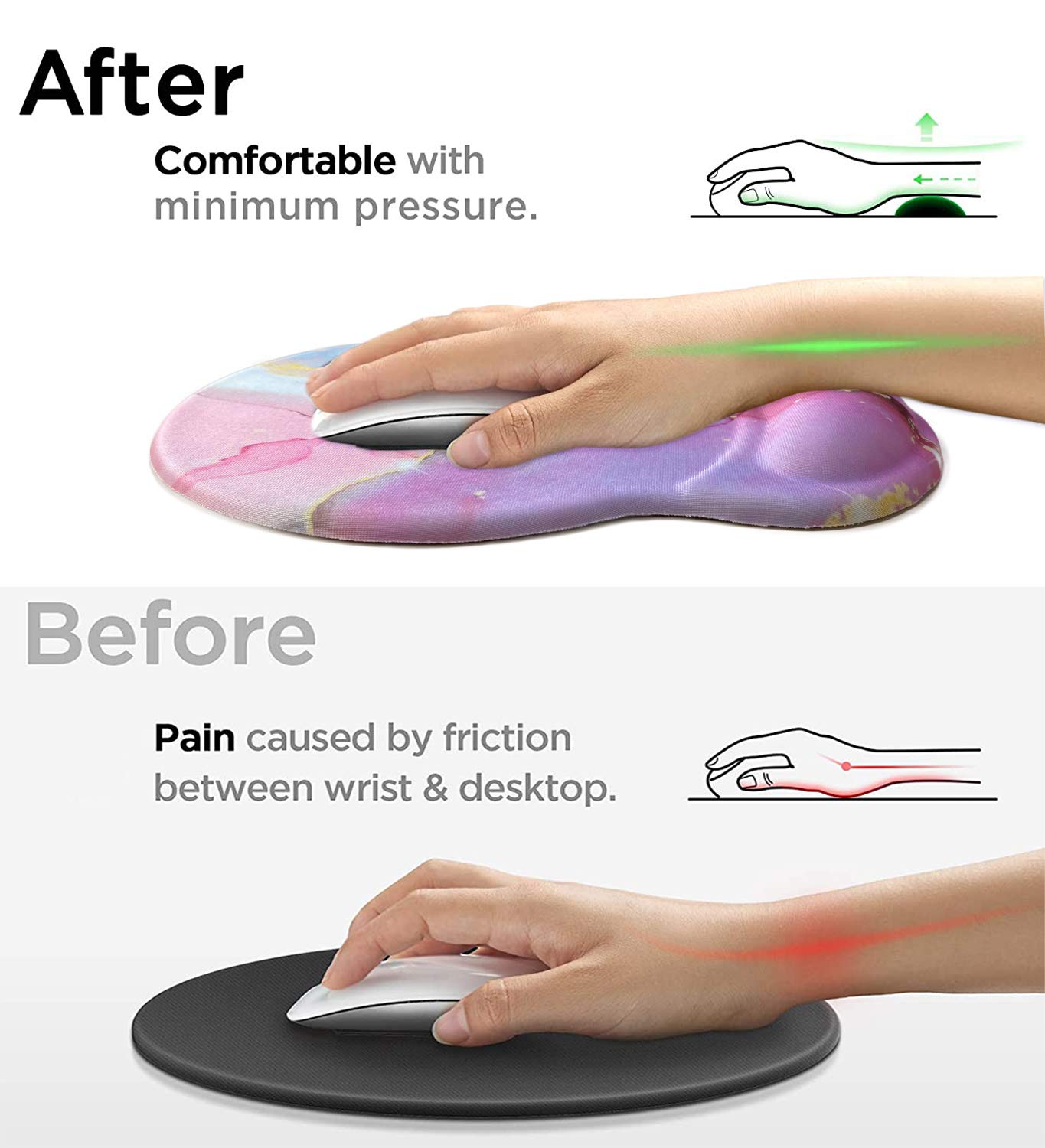 Ergonomic Mouse Pad with Wrist Rest - Non-Slip PU Base for Pain Relief, Gaming & Office Work - Cute Marble Golden Pink Design for Computer, Laptop & PC Users - Perfect for Long Hours of Typing and Gaming Sessions