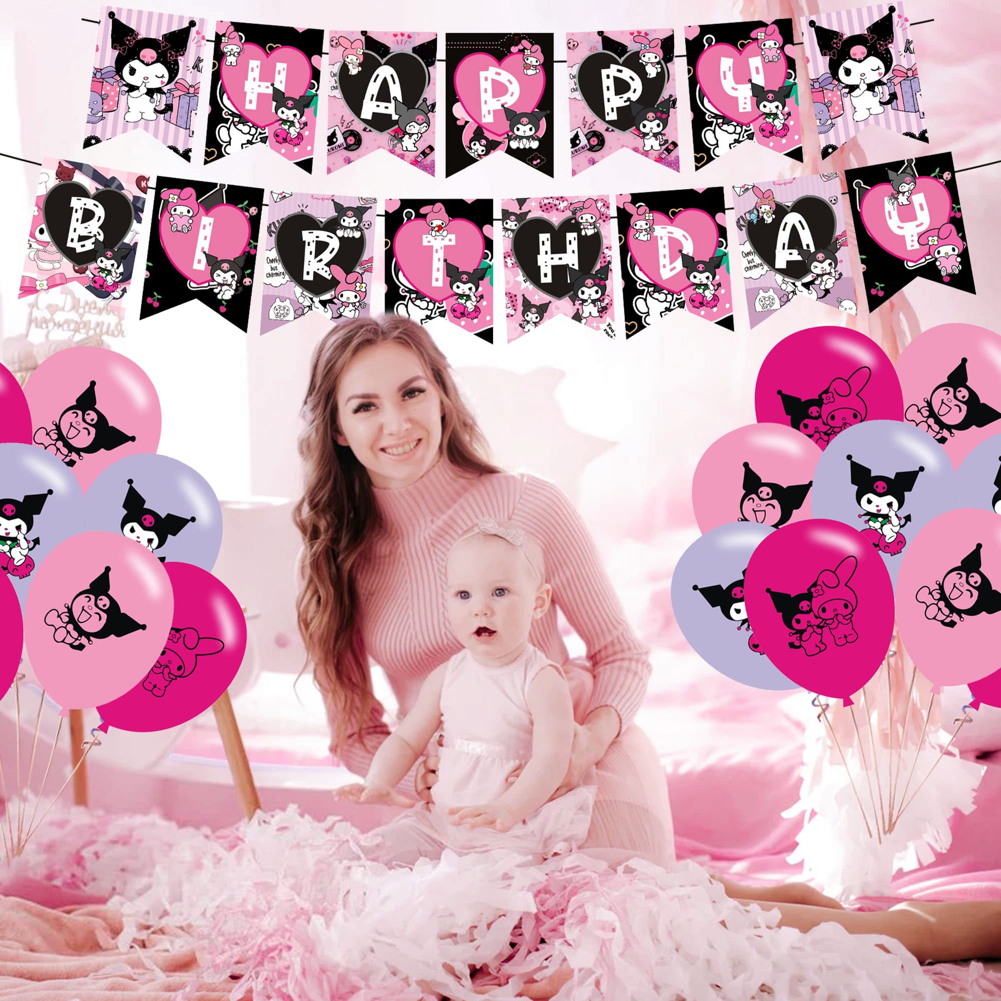 Birthday Party Decorations Set - Includes Banner, Cake Topper, 12 Cupcake Toppers, 18 Balloons & 50 Stickers - Perfect for Kids Birthday Parties, Baby Showers & Celebrations