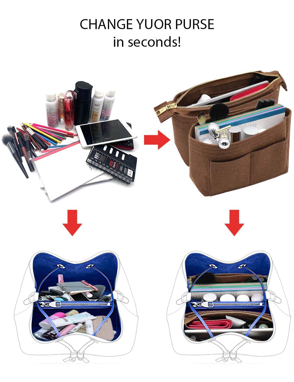 LEXSION 2-Pack Purse Organizer Insert for Louis Vuitton NeoNoe Noé Series - Premium Brown Bag Organizer | Perfect for Travel, Work & Daily Essentials Storage