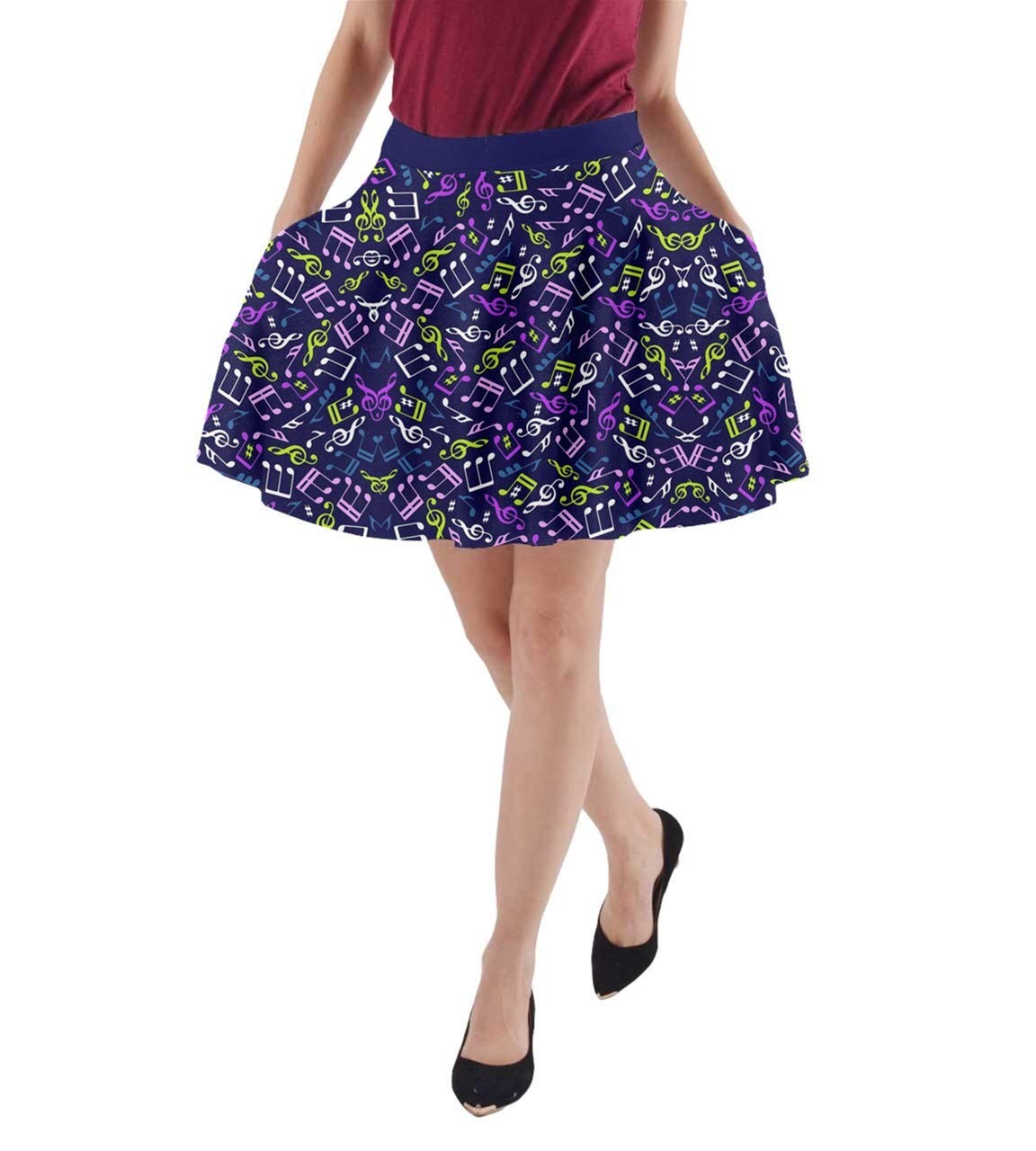 CowCow Women's Music Notes Treble Clef A-Line Skirt with Pockets - XS to 3XL Sizes | Perfect for Concerts, Music Festivals & Casual Wear