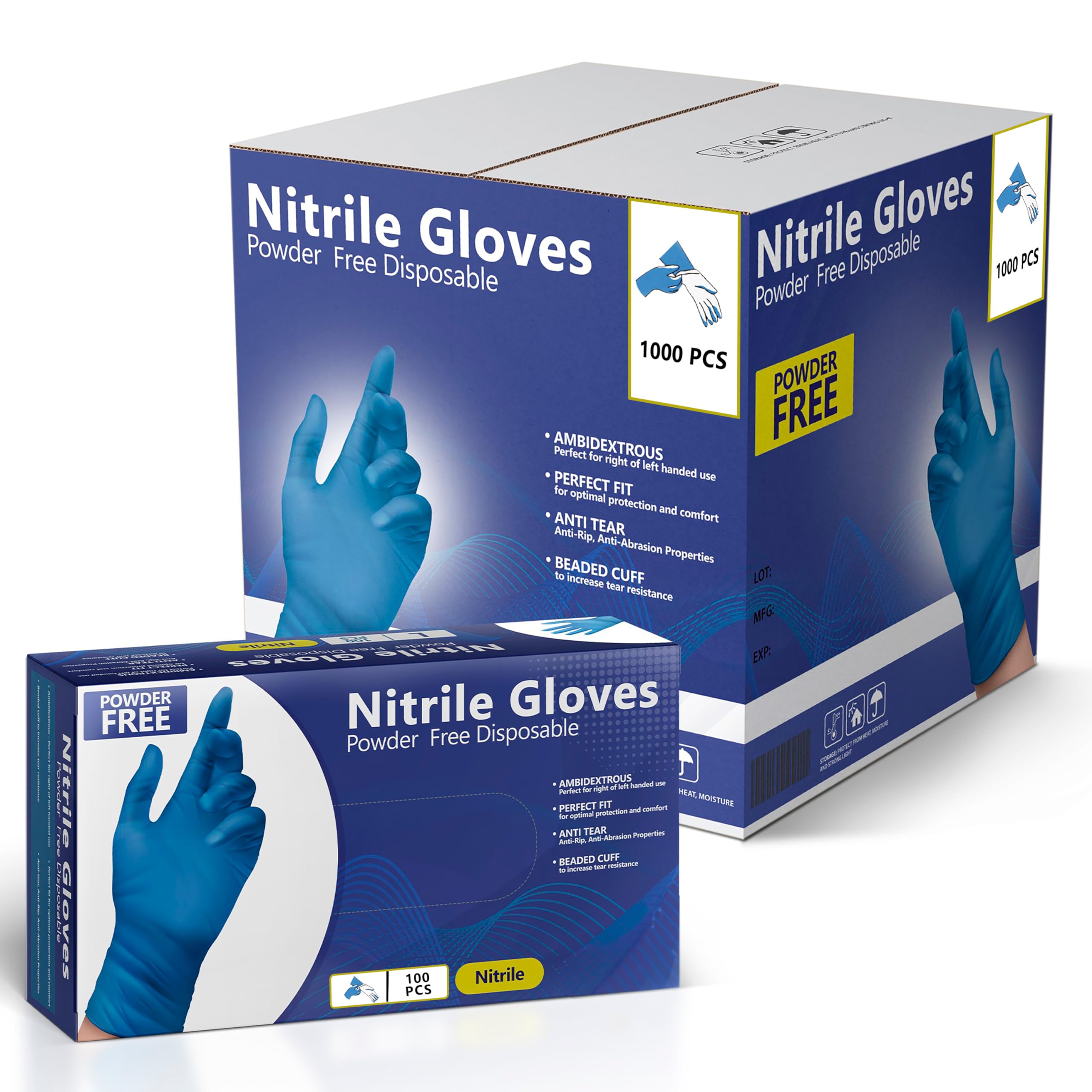 Premium Nitrile Gloves - 100/500/1000 Pcs Box, Powder-Free & Latex-Free Disposable Gloves for Medical, Cleaning & Food Handling - Comfortable & Durable for Healthcare, Salon, Tattoo & Laboratory Use