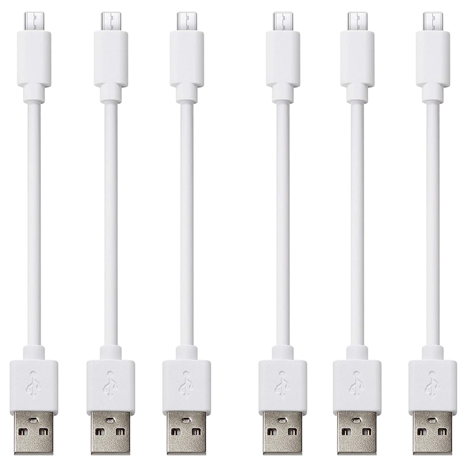 CLZWiiN 6-Pack 8-Inch White Micro USB Cables - Fast Charging & Data Sync for Android Phones, Tablets - Compatible with Samsung, HTC, Motorola, Kindle - Perfect for Home, Office, Car & Travel Charging Stations