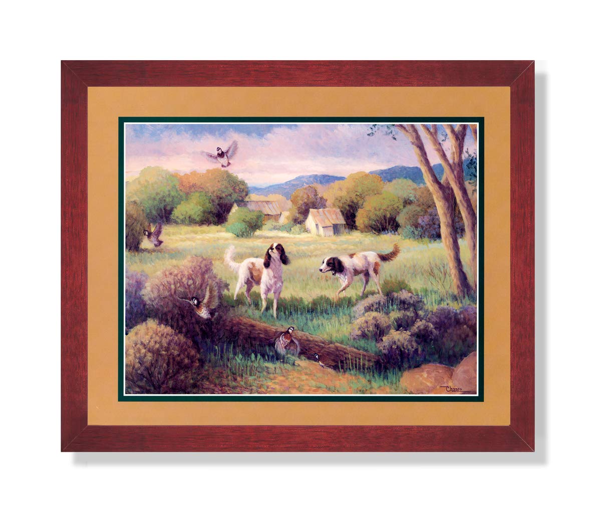 Premium Framed Dog Hunting Birds Quail Wall Art Print - Wildlife Animal Decor for Living Room, Office & Cabin