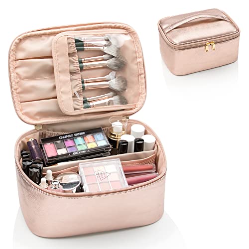 OCHEAL Rose Gold Makeup Bag - Large Travel Cosmetic Organizer for Women with Brush Slot | Perfect for Travel & Daily Use