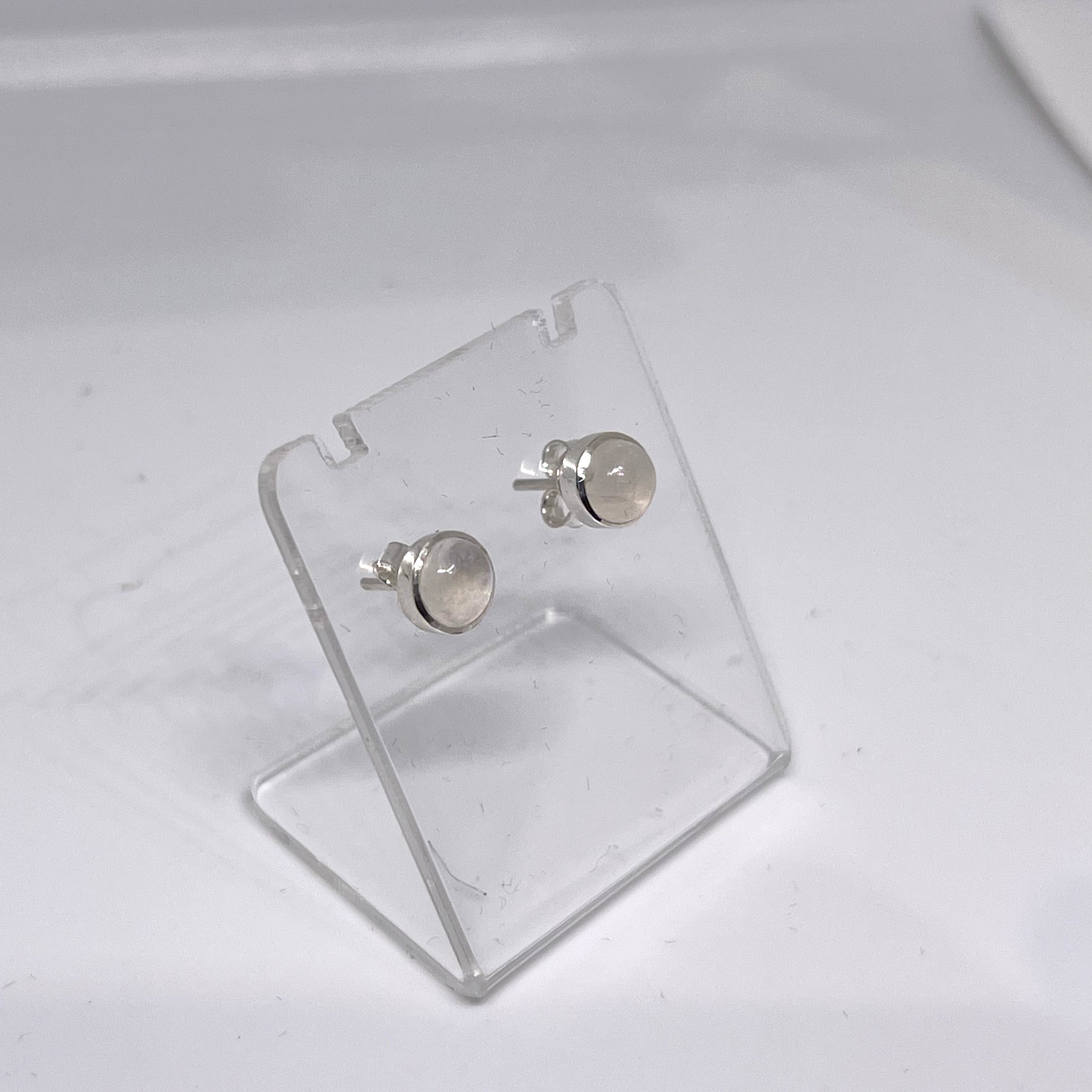 5.5mm Moonstone Stud Earrings - High Grade Round Cabochon Bezel Set Jewelry (PSE021) - Perfect for Weddings, Parties & Everyday Wear