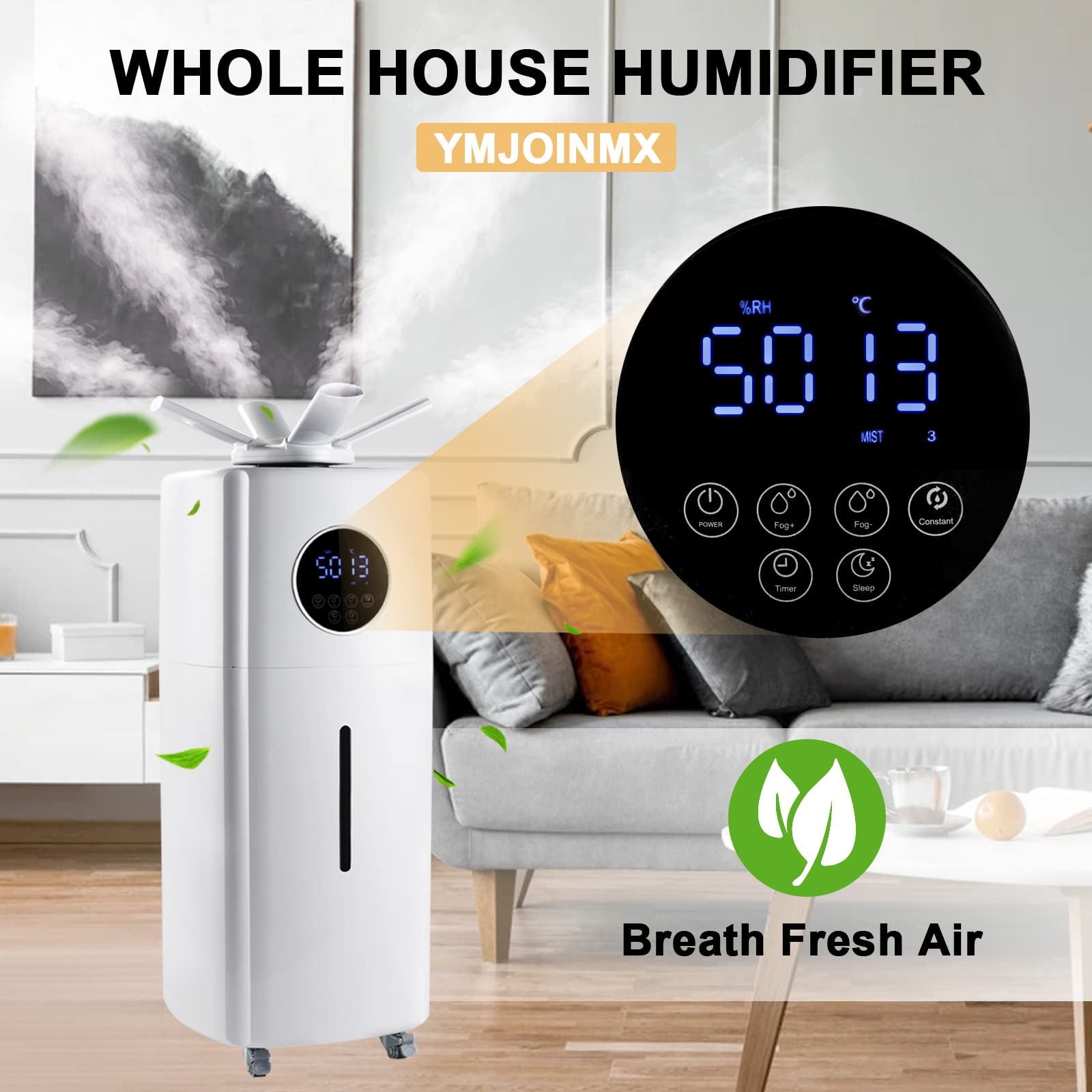 Commercial Industrial Humidifier - 5.5 Gallon Whole House Humidifier with Top Fill, 2000ml/h Mist Output for Large Greenhouses & Plant Rooms (110V) - Perfect for Hydroponics, Grow Tents, and Indoor Agriculture