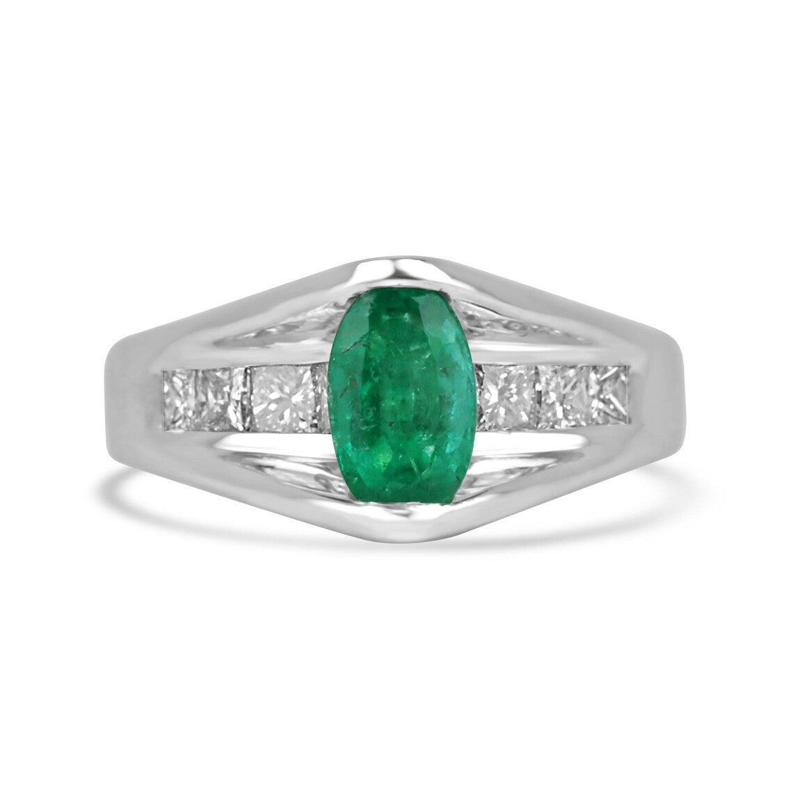 2.10 Carat Levitating Oval Emerald & Princess Cut Diamond Engagement Ring for Women - Perfect for Proposals, Weddings & Anniversaries