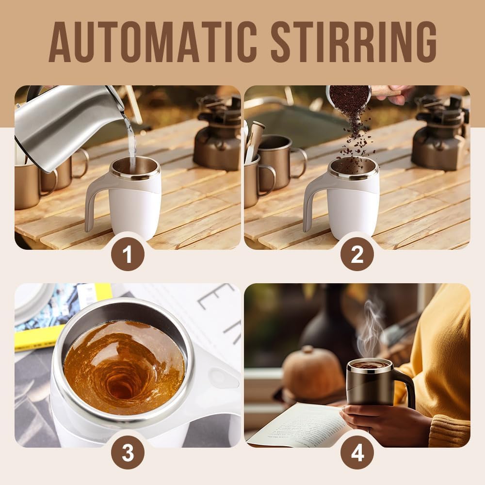 Self Stirring Coffee Mug - Rechargeable Automatic Magnetic Stirring Travel Mug for Coffee, Tea & Hot Chocolate - Perfect for Office, Home & Outdoor Use - Fast Electric Mixing Cup for Milk Tea & Beverages