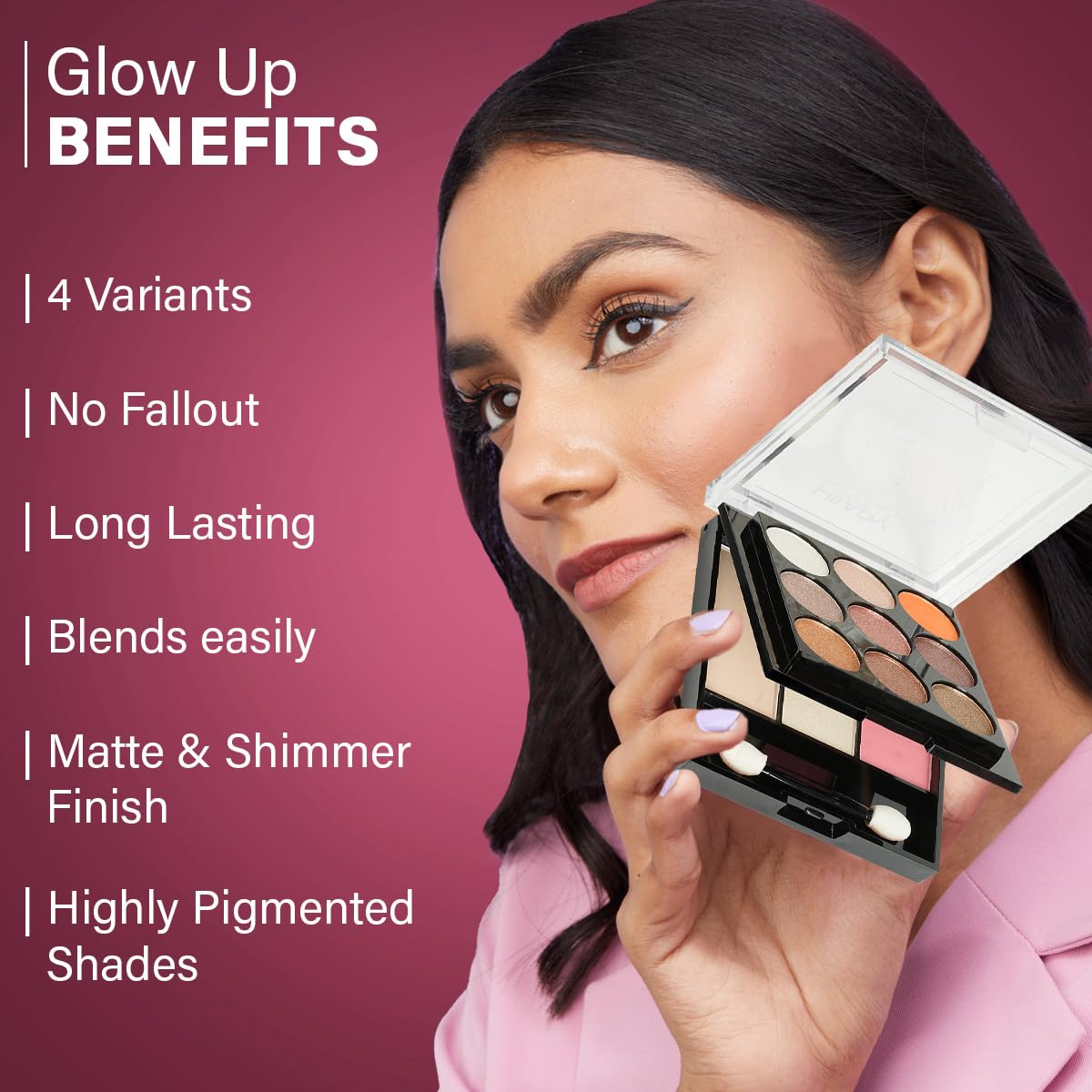 Hilary Rhoda Glow Up Face Palette - Blush, Highlighter, Powder & Eyeshadows | Highly Pigmented Makeup Palette | 4 Shades Available | 20.6g (Shade 01) | Perfect for Contouring, Highlighting & Everyday Glam Makeup Looks