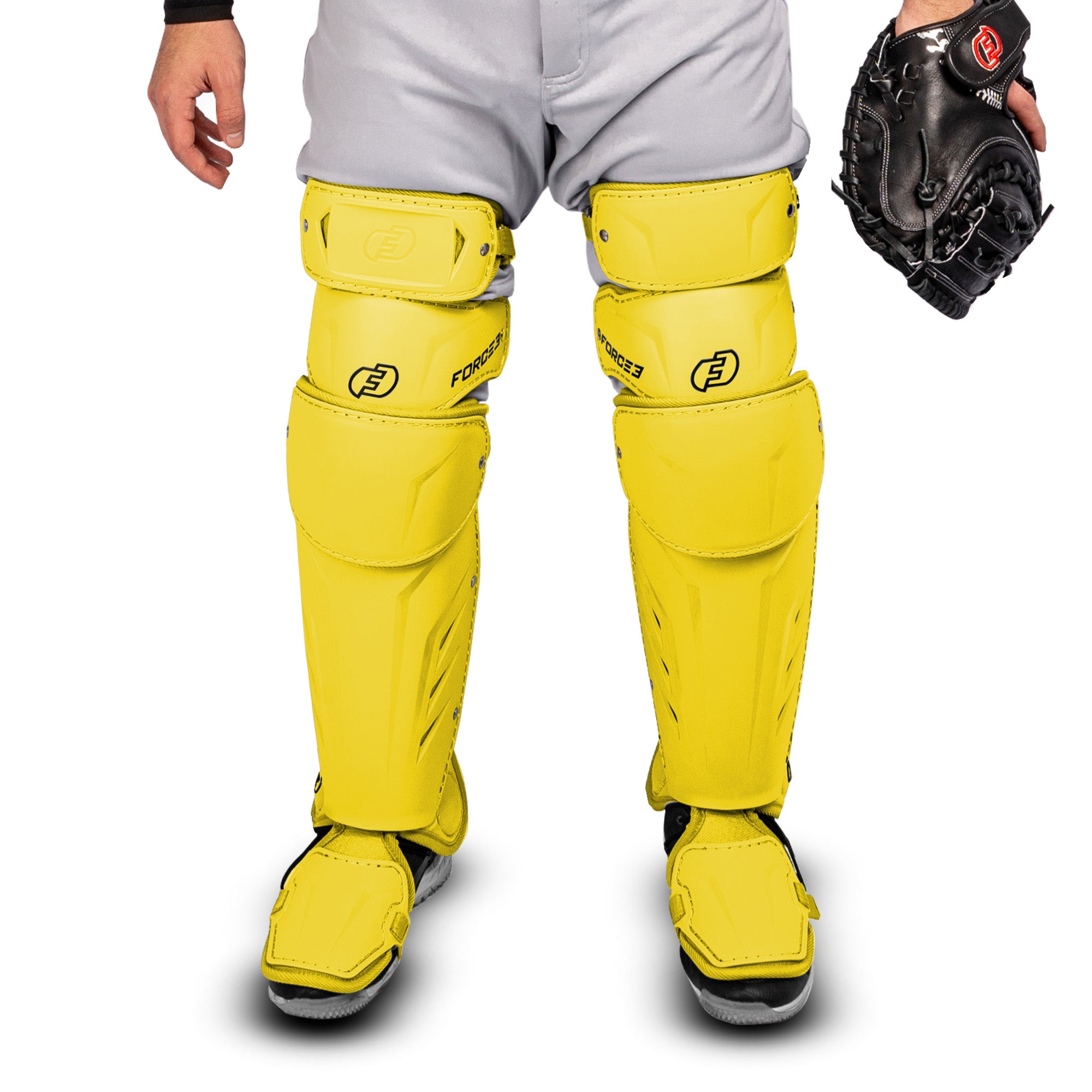 FORCE3 XS3® PRO ELITE Baseball Catcher Leg Guards - Adult Size | Lightweight Protective Gear for PitchCom® System | Perfect for MLB, College & Youth Games