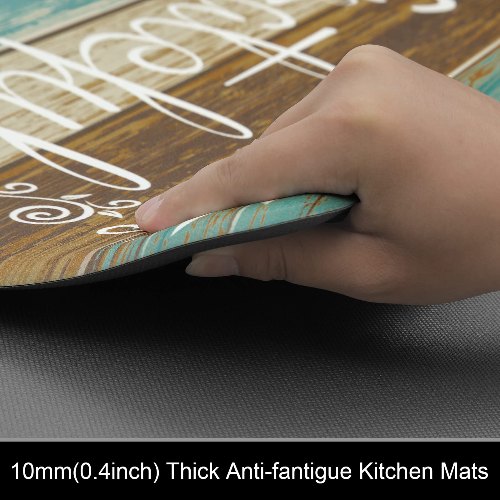 HEBE Anti-Fatigue Kitchen Mat Set of 2 - Non-Slip Cushioned Floor Mats for Standing, Waterproof Farmhouse Style - Perfect for Kitchen Sink, Office & Laundry Areas - Comfortable Standing Desk Mat for Long Hours
