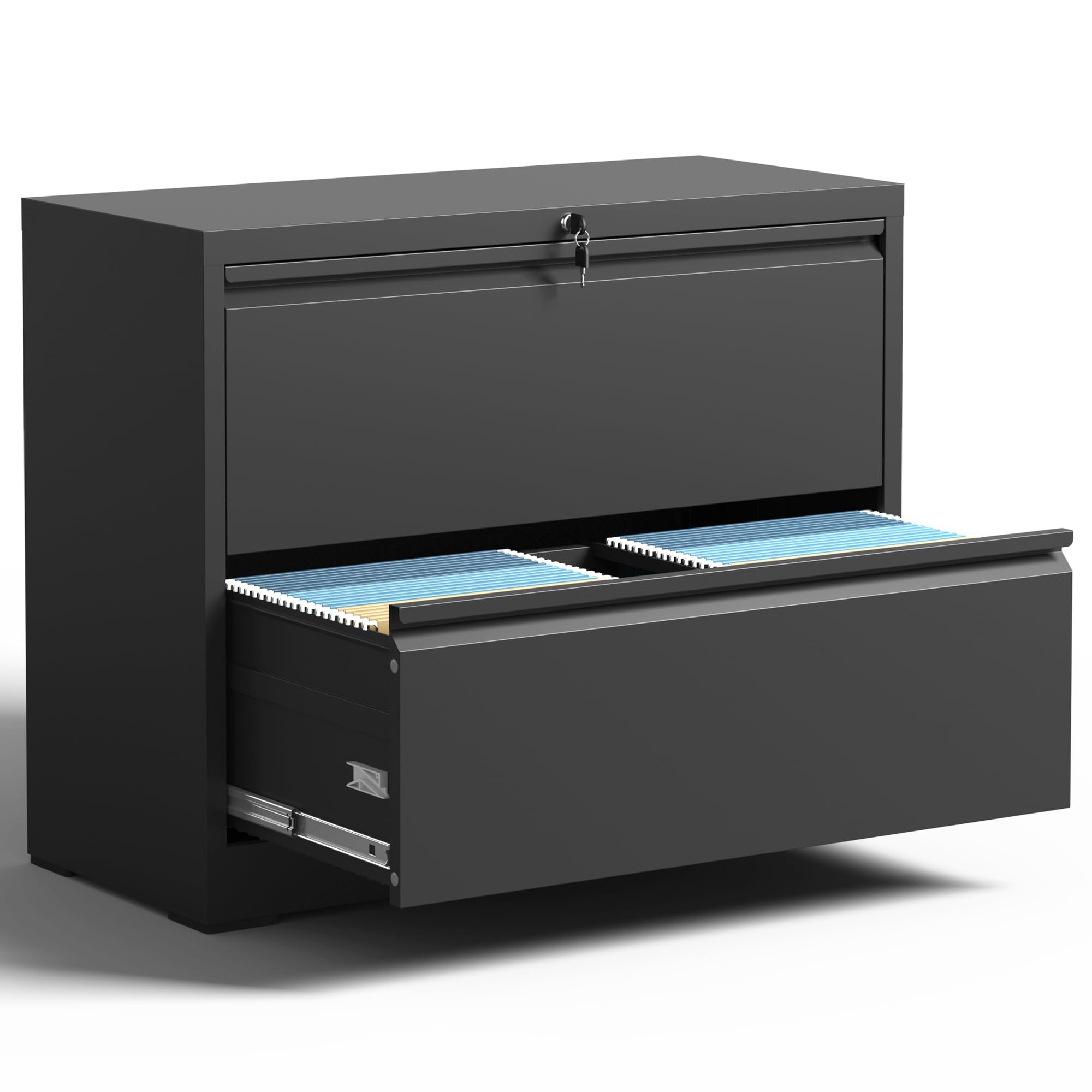 2-Drawer Lateral File Cabinet with Lock - Black Metal Filing Cabinet for Home Office, Steel Storage Cabinet for Letter/Legal/F4/A4 Files with Hanging Bars - Perfect for Organizing Documents in Office, Study Room or Home Workspace (Assembly Required)